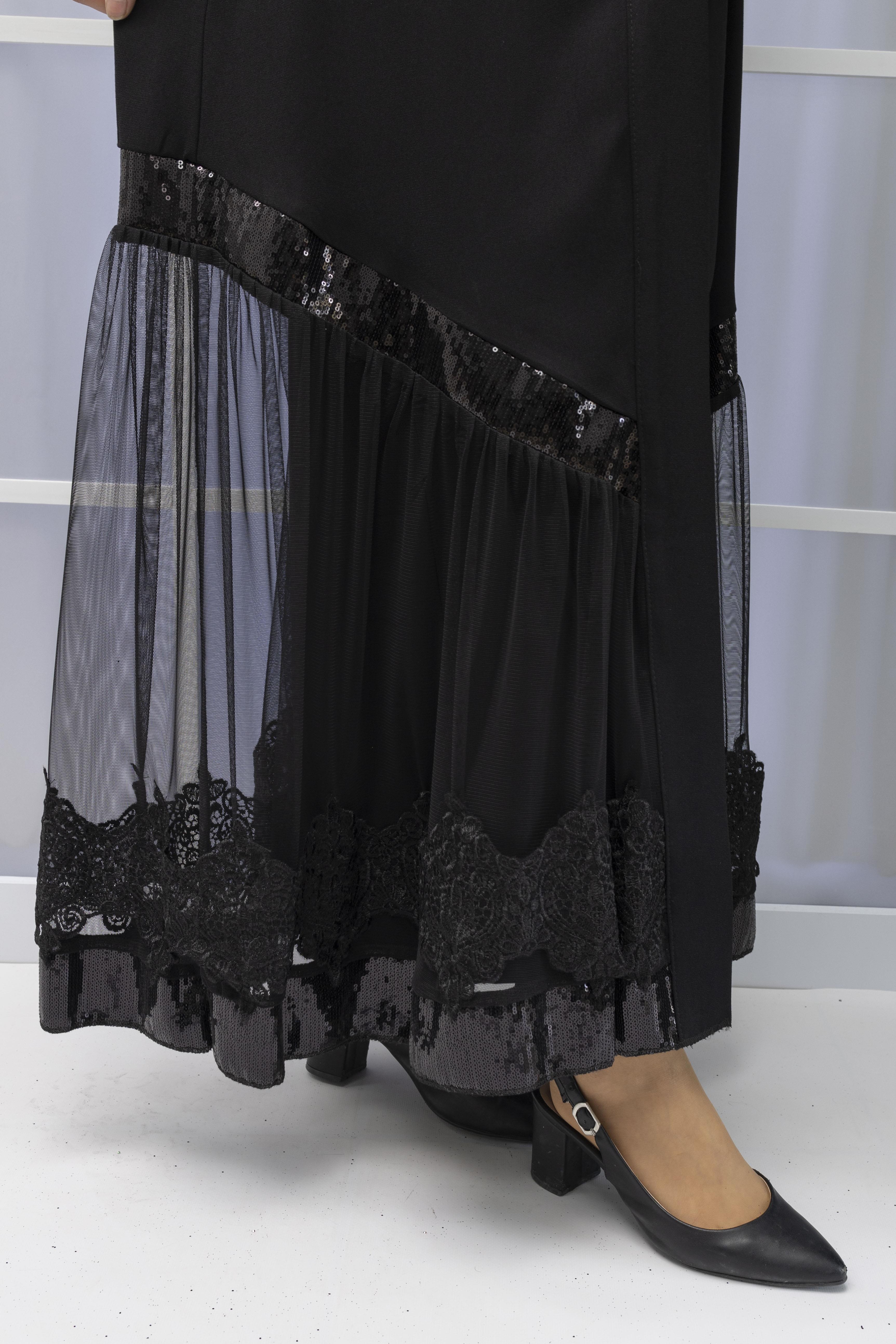 TÜL VE PUL DETAYLI ABAYA Siyah OTW8011