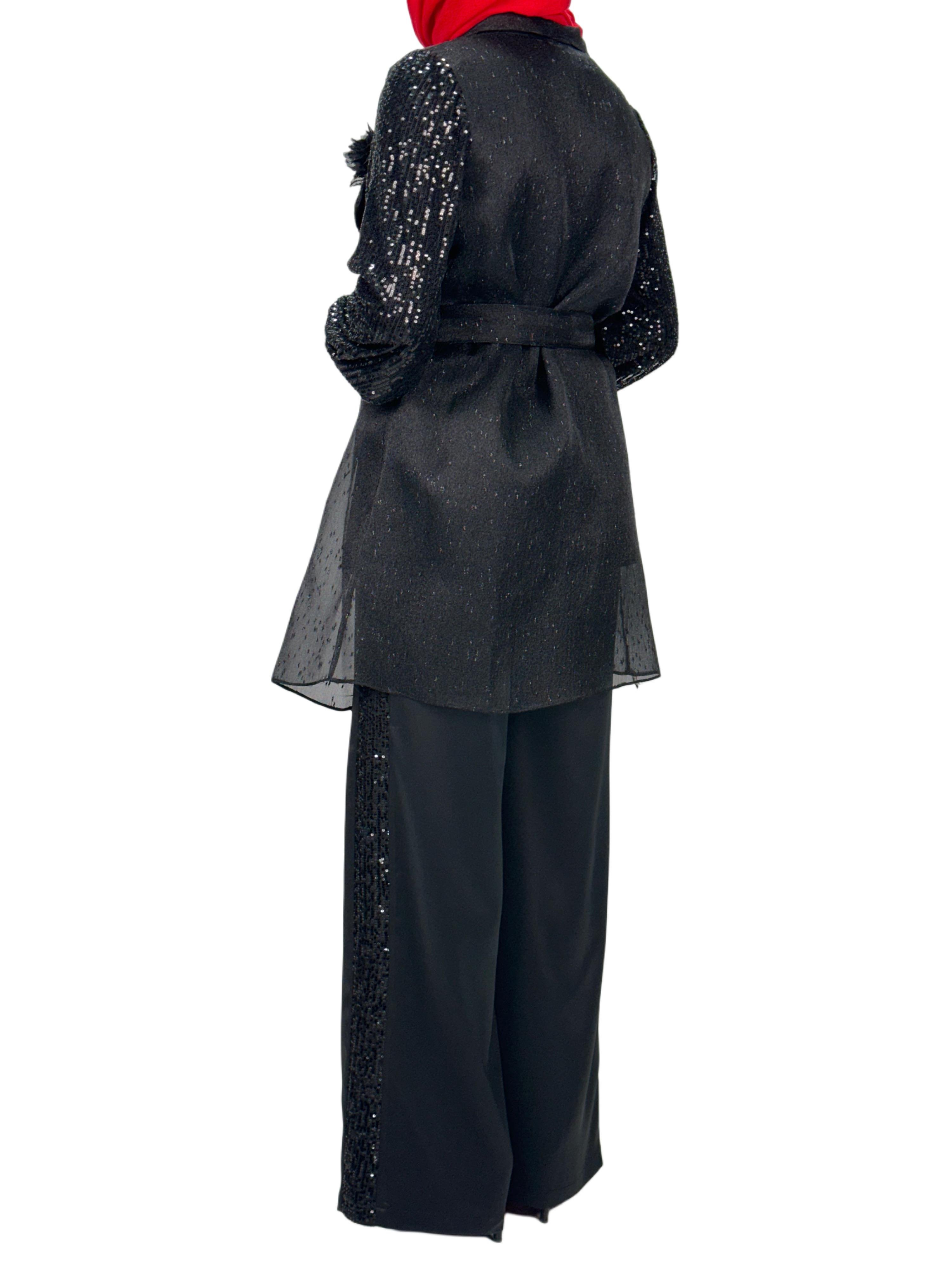 Üçlü Abiye Takım Pantolonlu Takım Siyah OTW405344