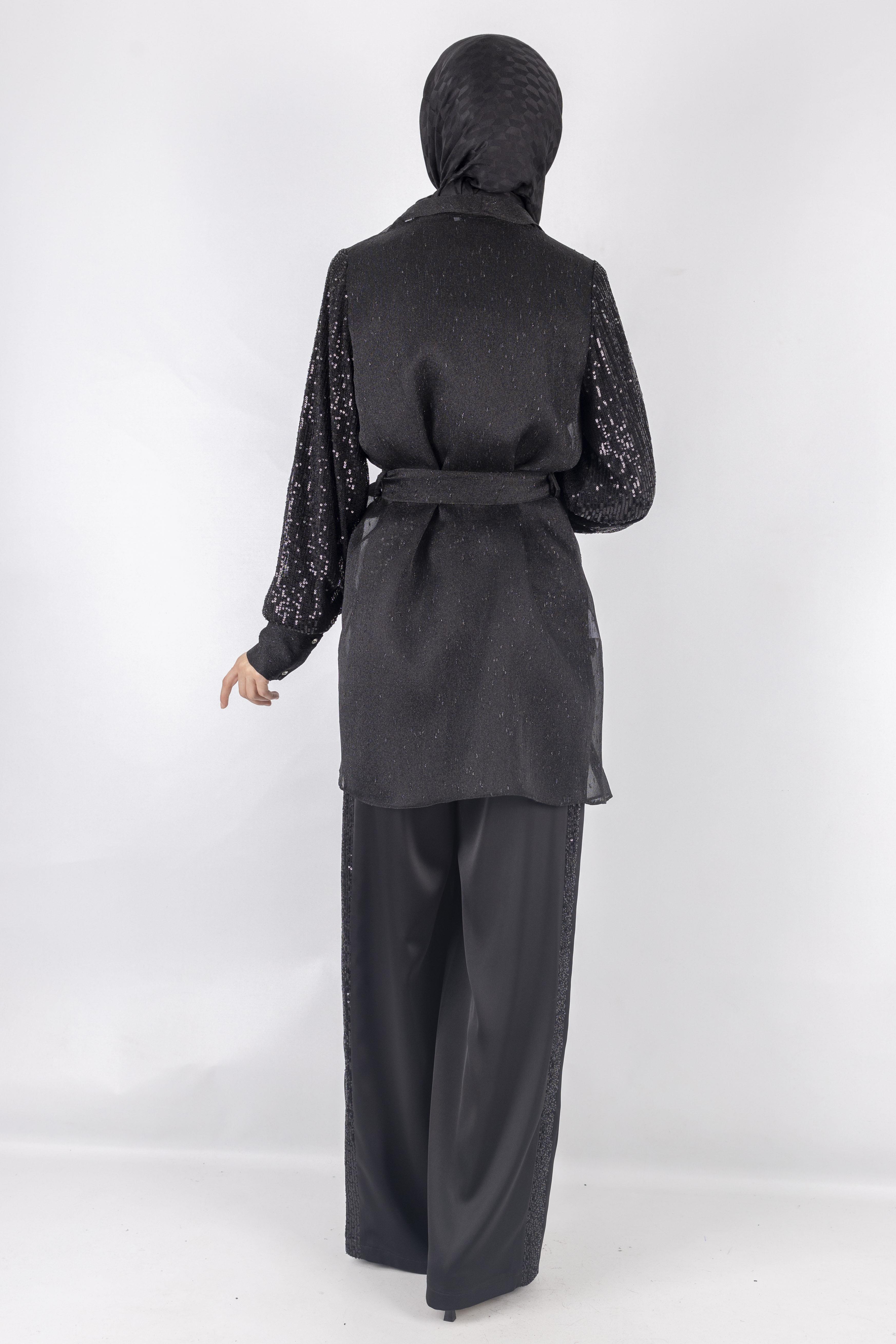 Üçlü Abiye Takım Pantolonlu Takım Siyah OTW405344