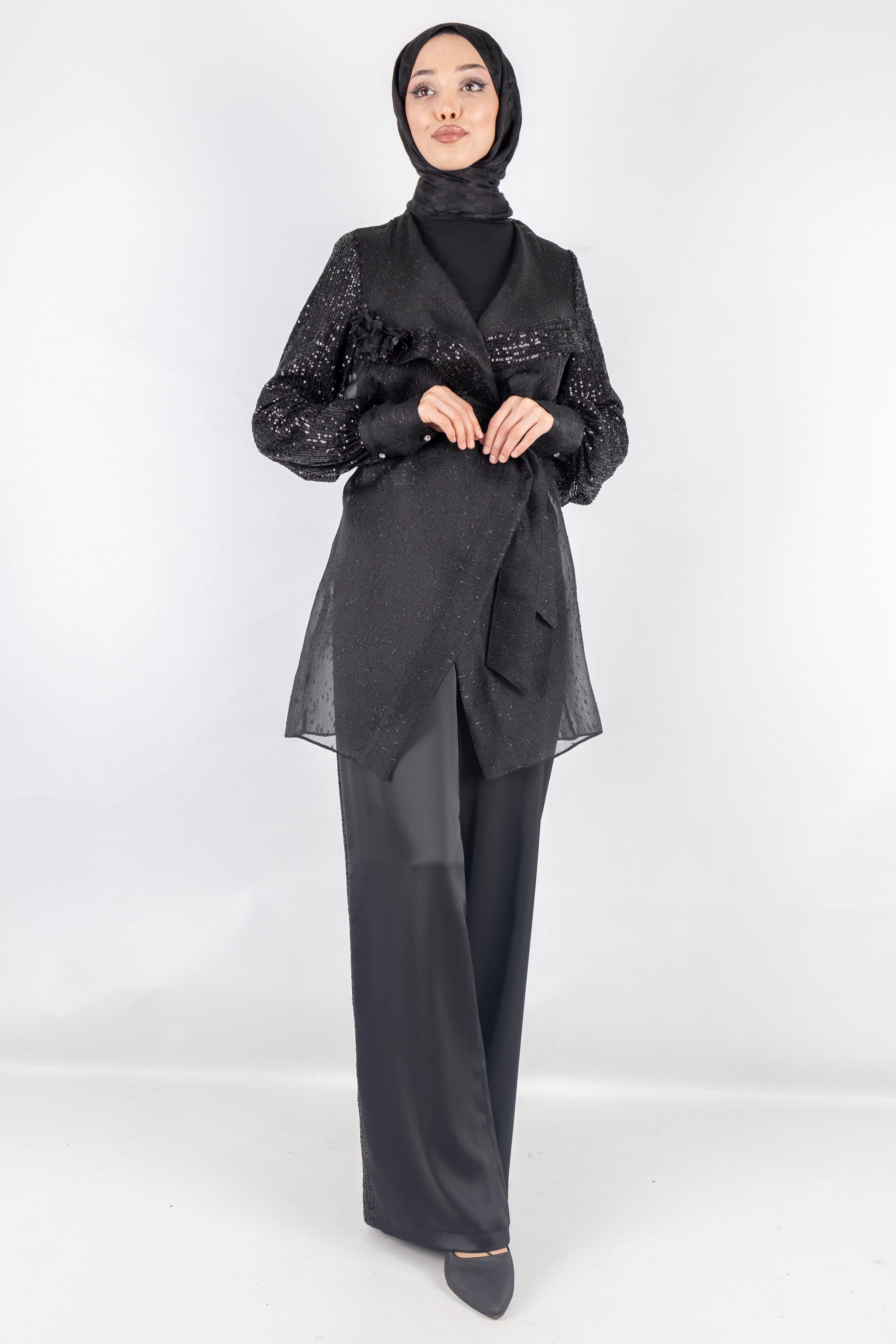 Üçlü Abiye Takım Pantolonlu Takım Siyah OTW405344