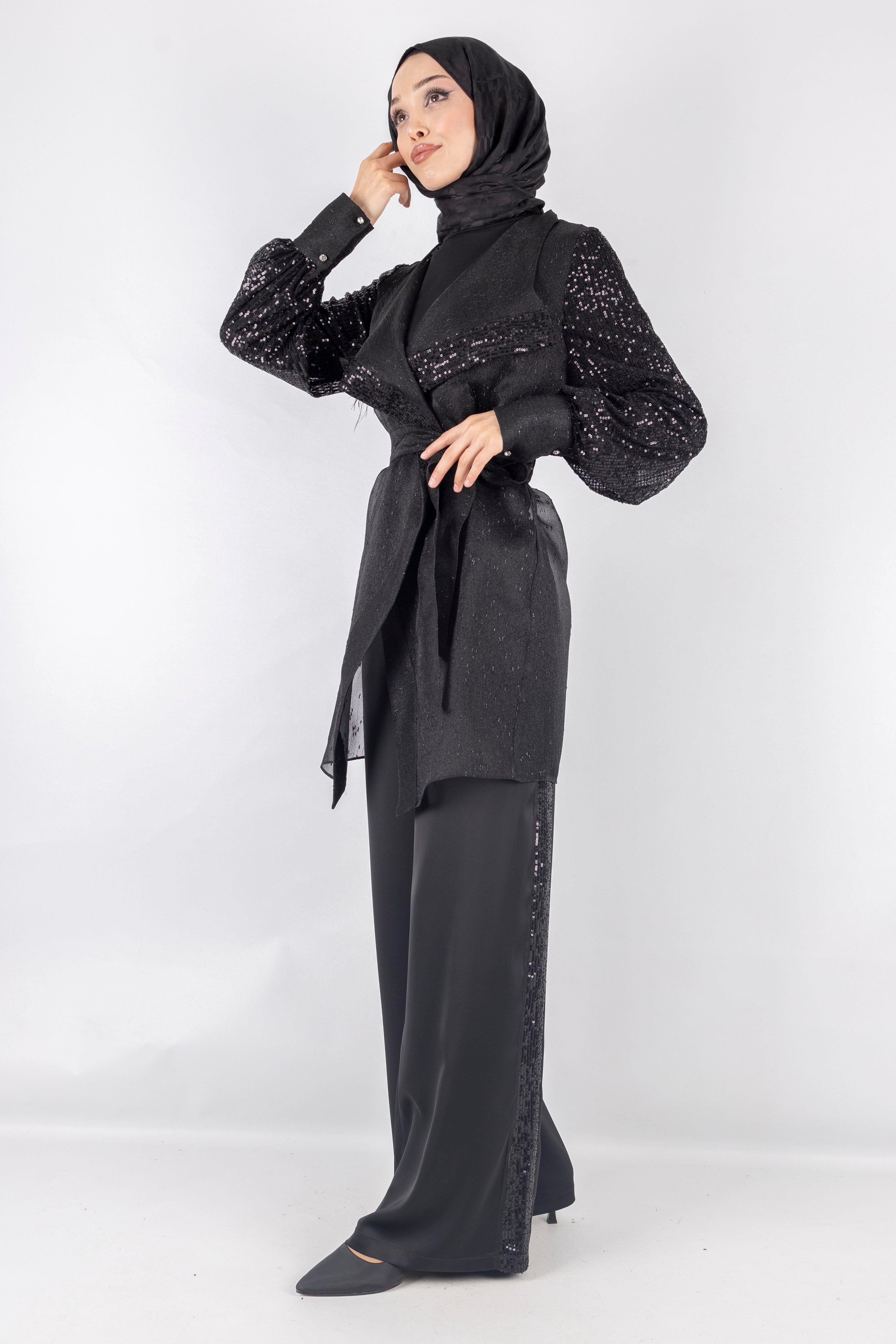 Üçlü Abiye Takım Pantolonlu Takım Siyah OTW405344