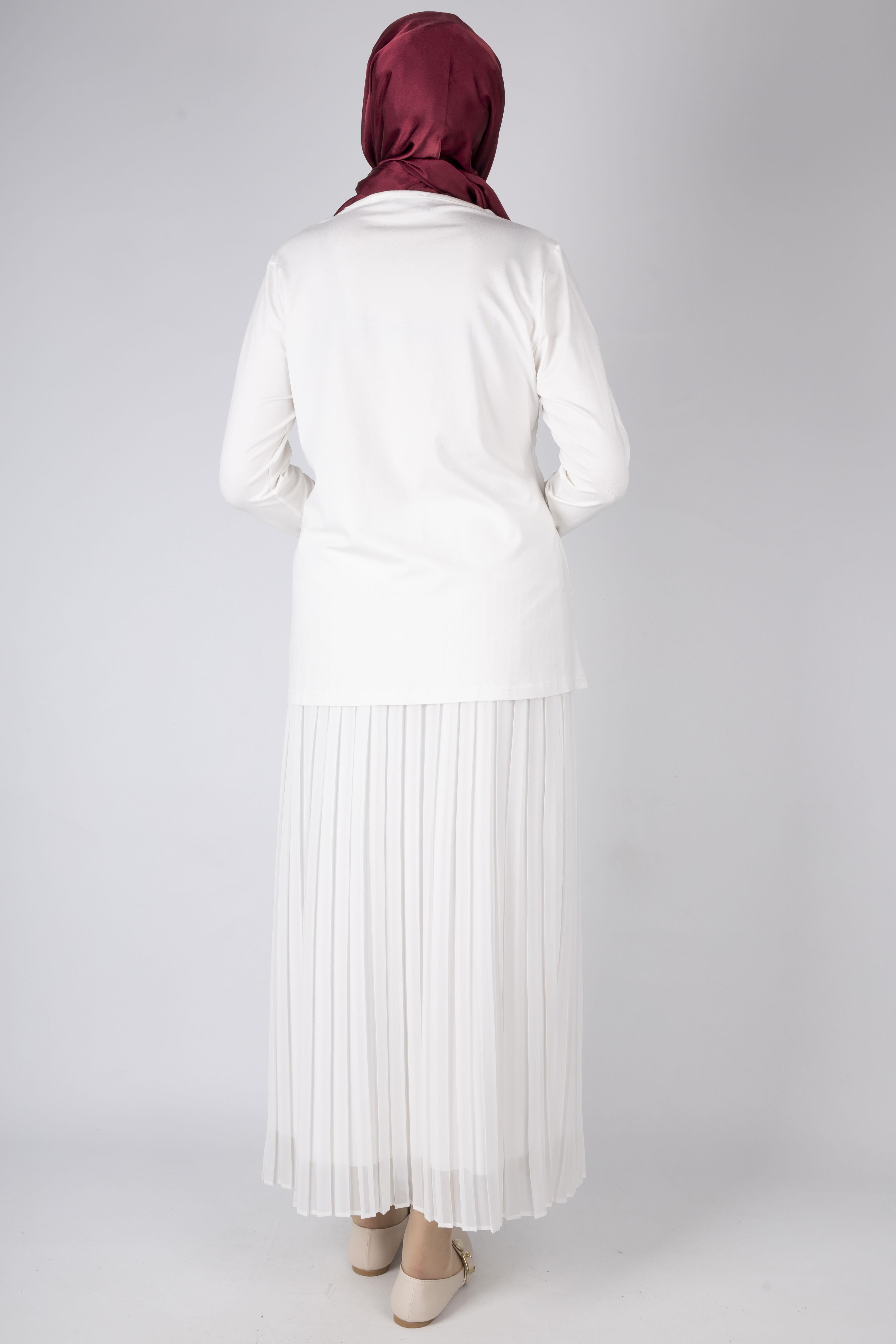 Üçlü Fırfırlı Penye Tunik Ekru OTW578