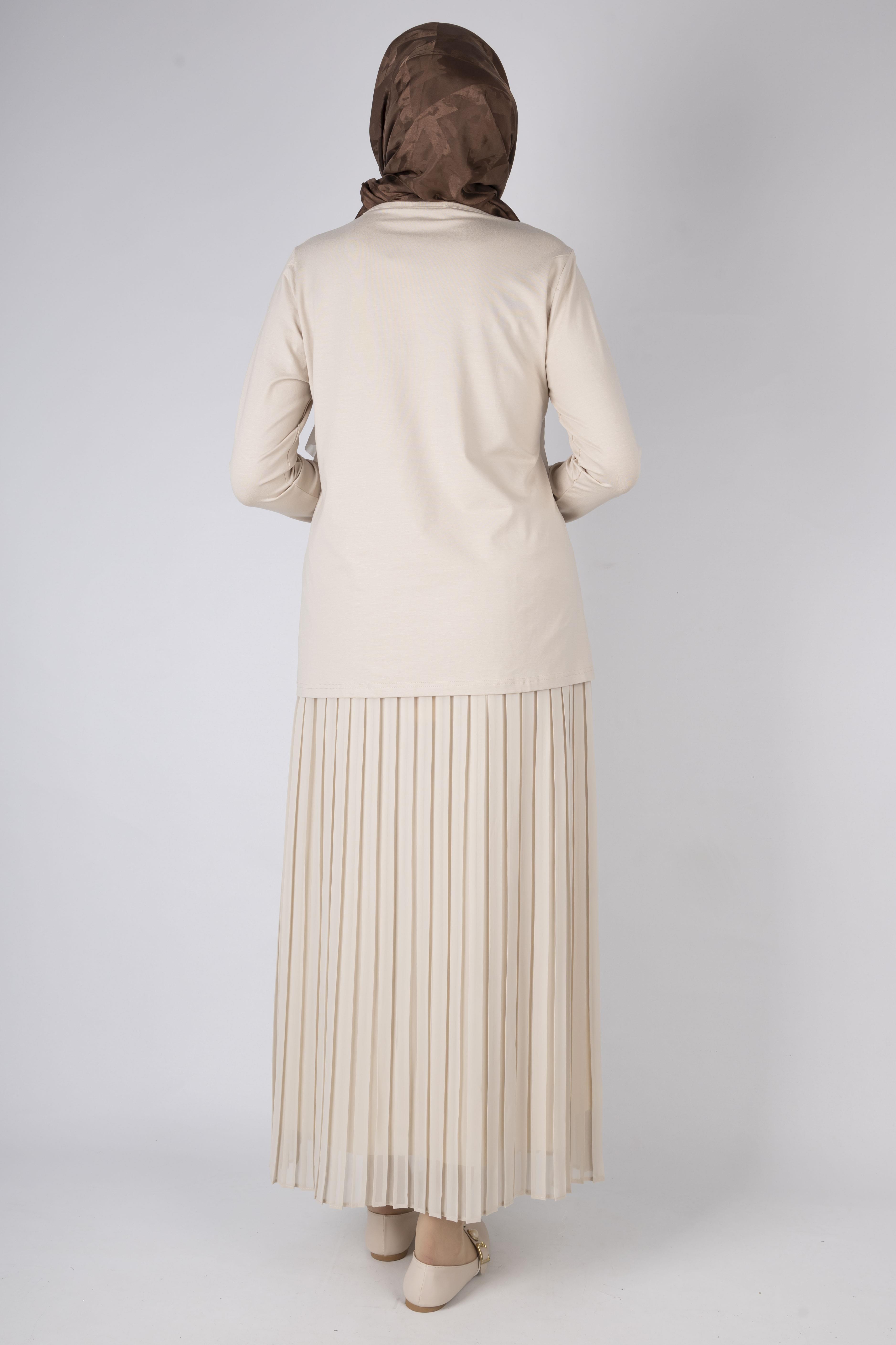 Üçlü Fırfırlı Penye Tunik Krem OTW578