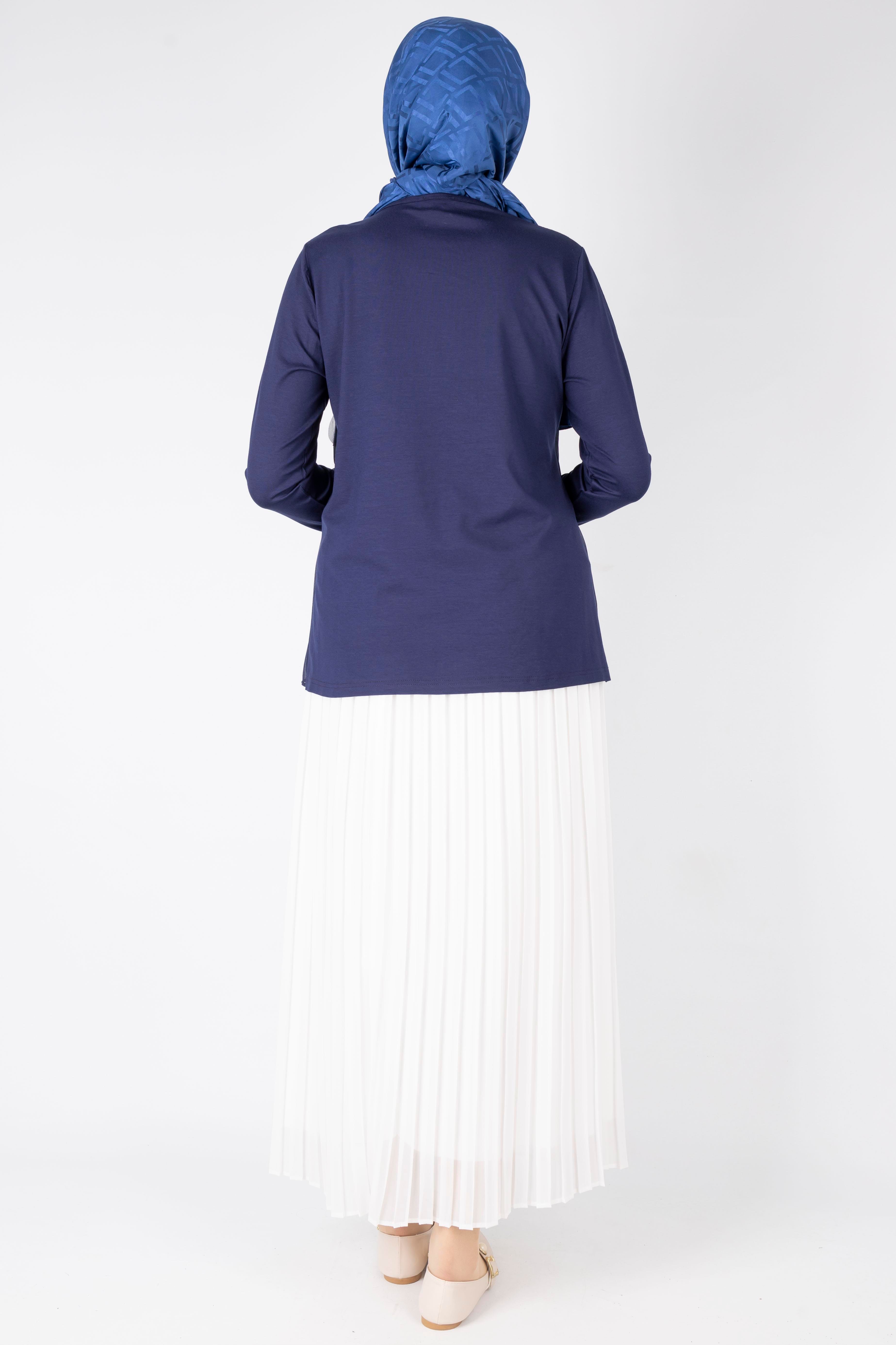 Üçlü Fırfırlı Penye Tunik Lacivert OTW578