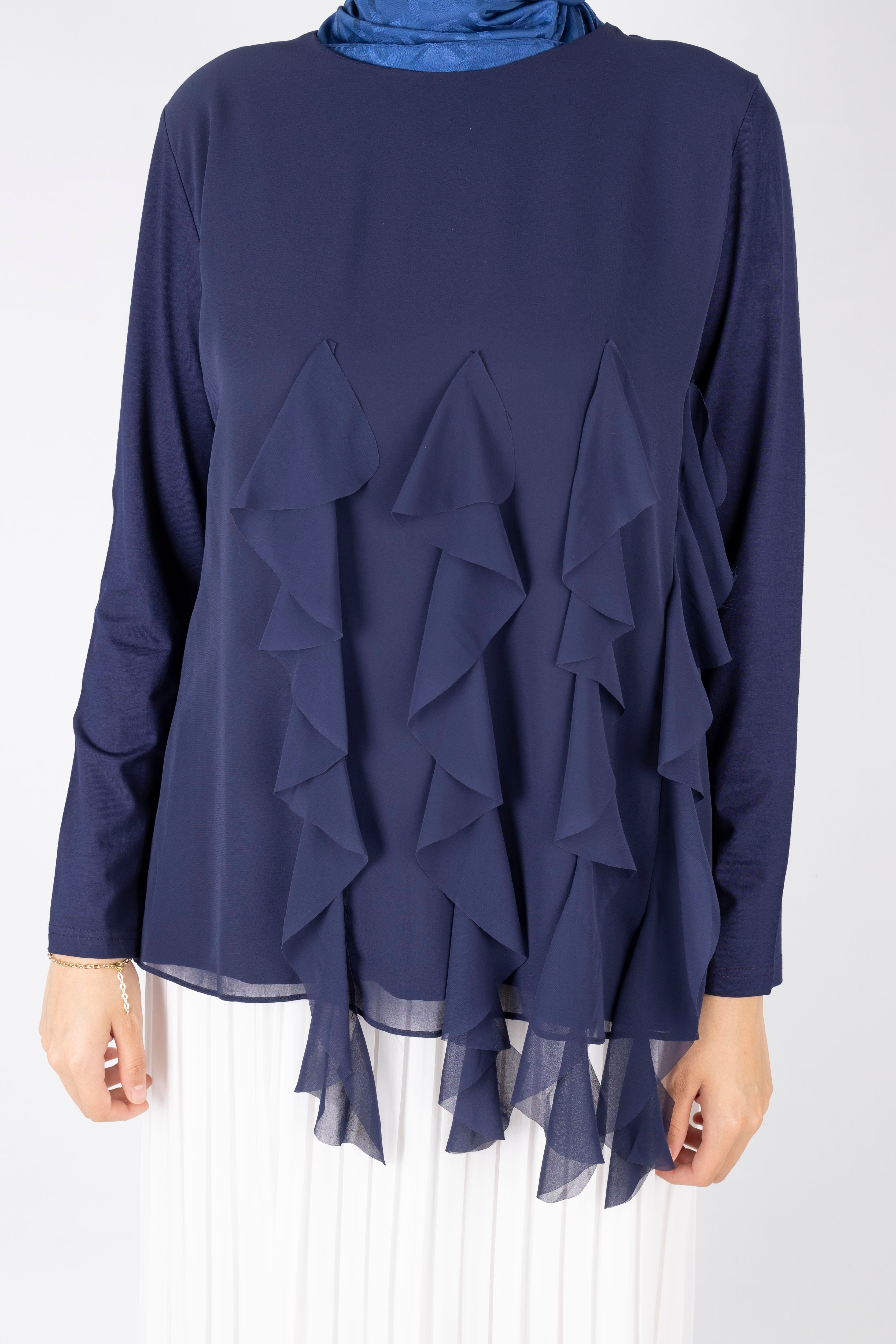 Üçlü Fırfırlı Penye Tunik Lacivert OTW578