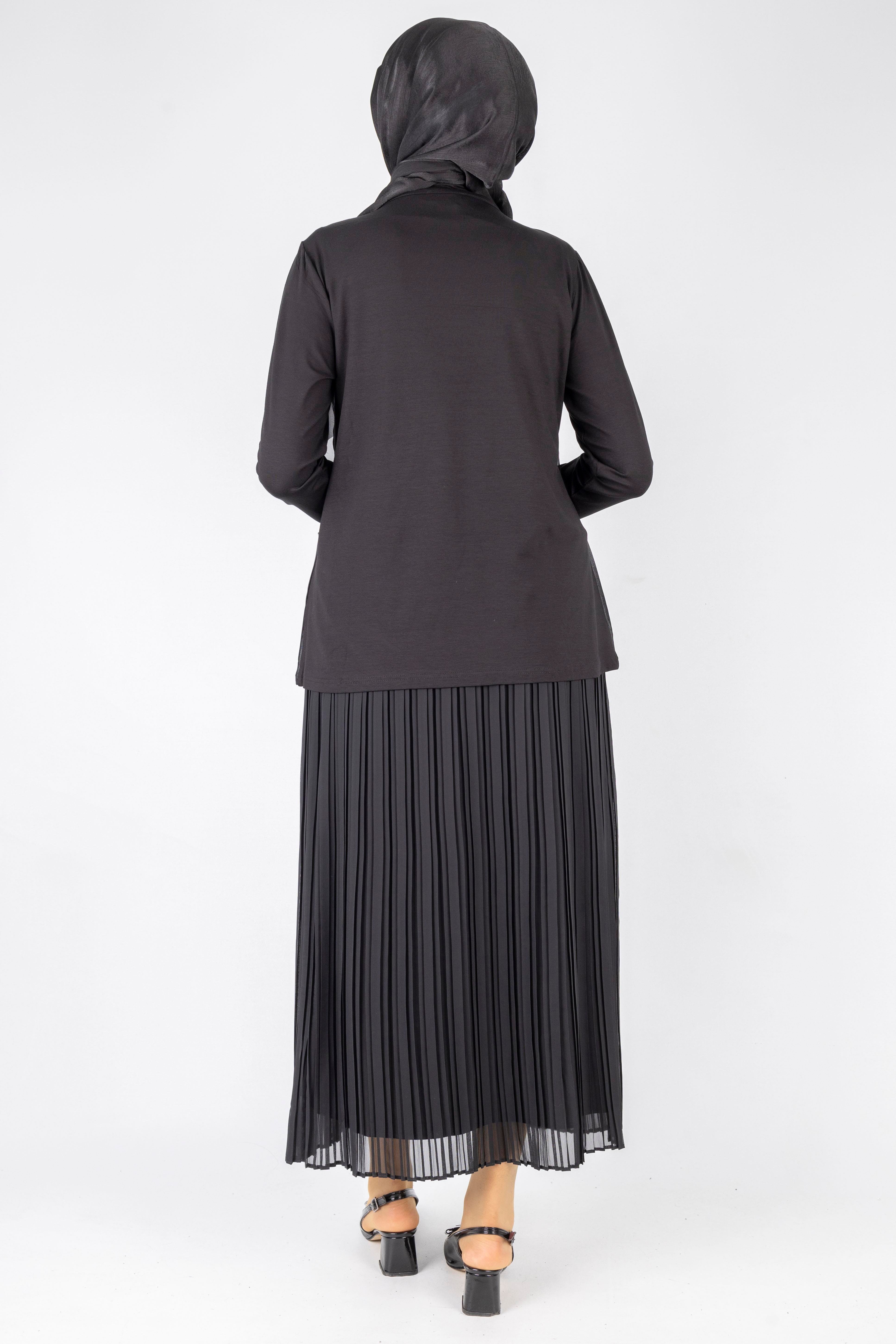 Üçlü Fırfırlı Penye Tunik Siyah OTW578