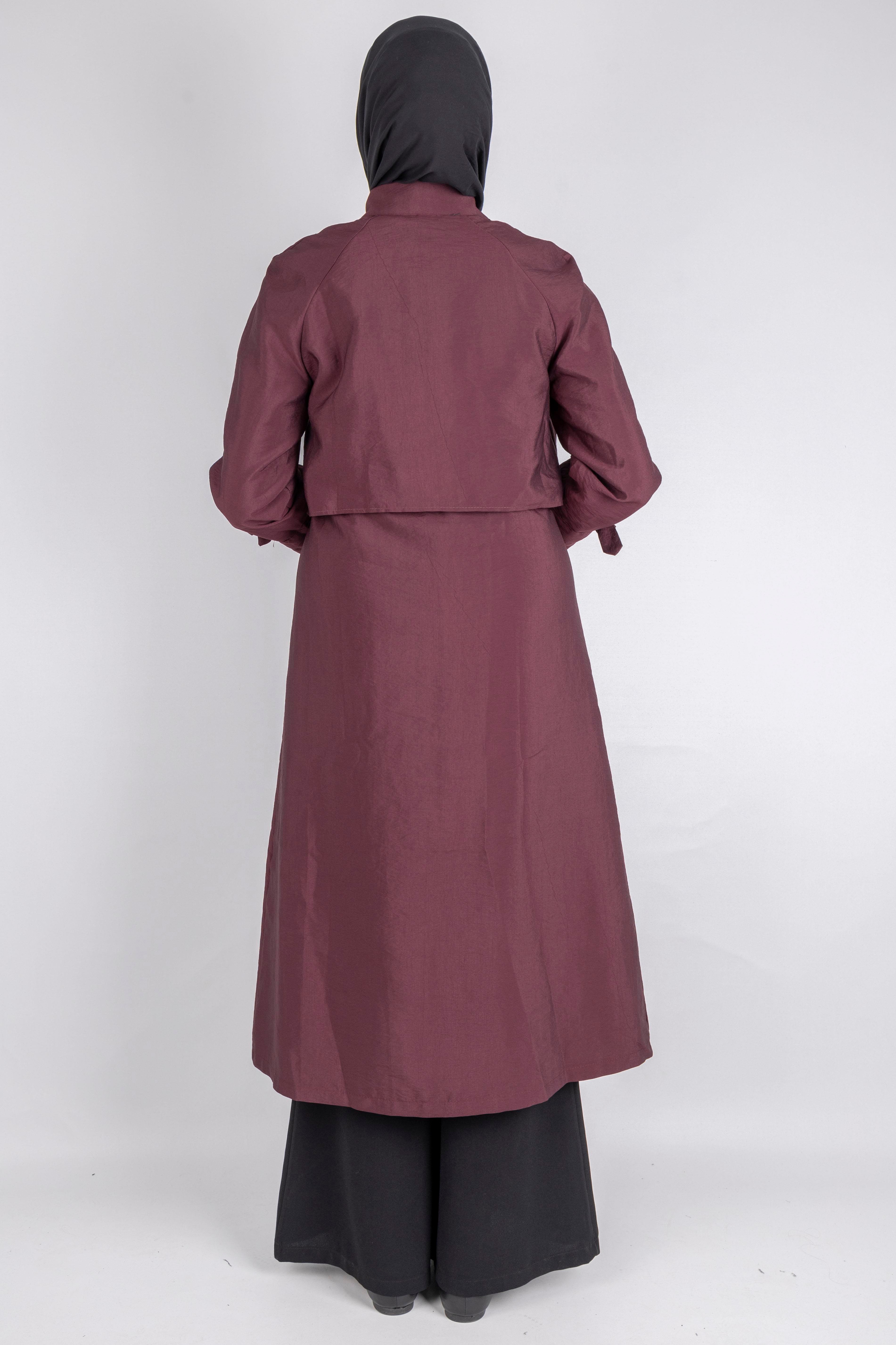 Üst Kapak Detaylı Kuşaklı Trençkot Bordo OTW4176