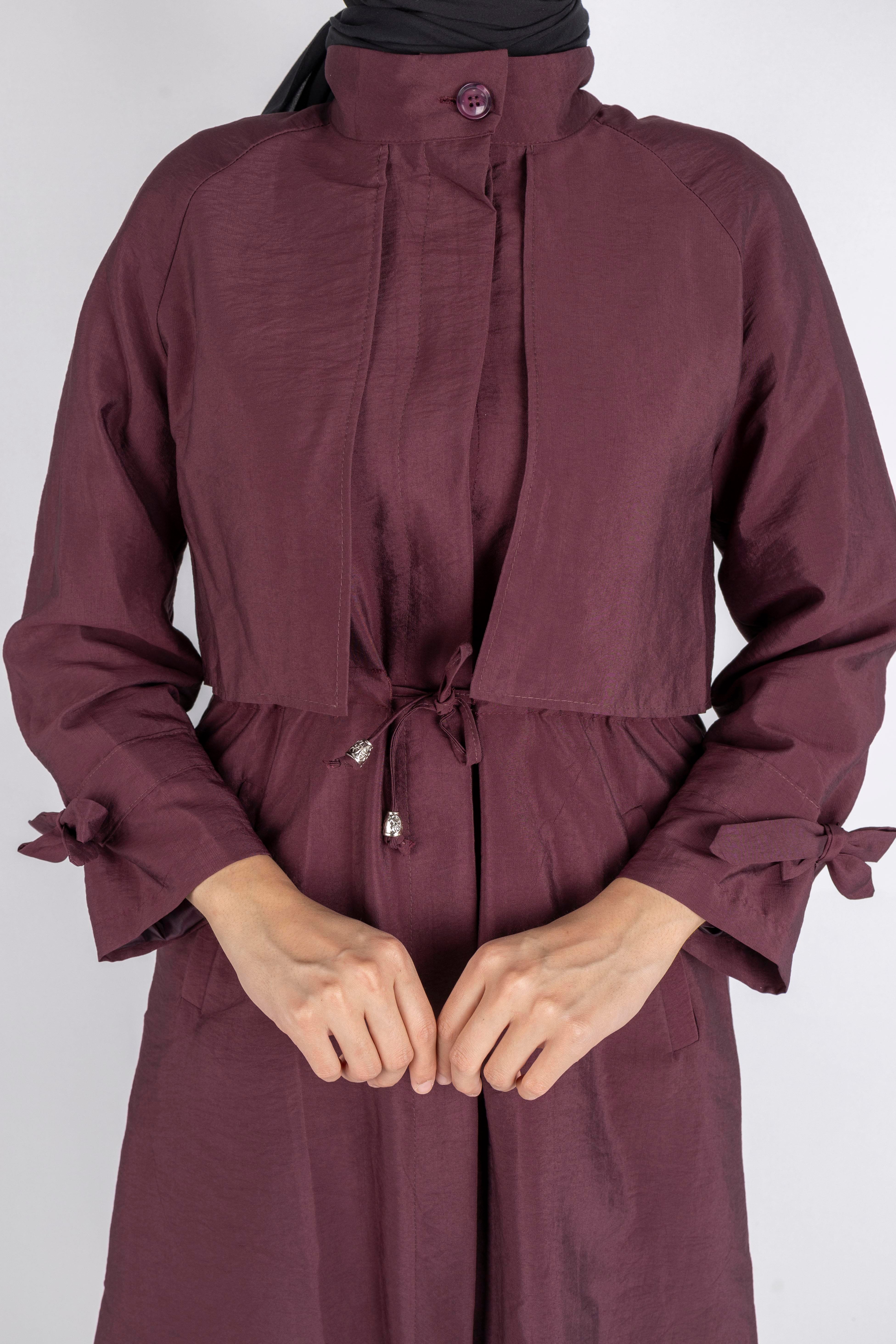 Üst Kapak Detaylı Kuşaklı Trençkot Bordo OTW4176