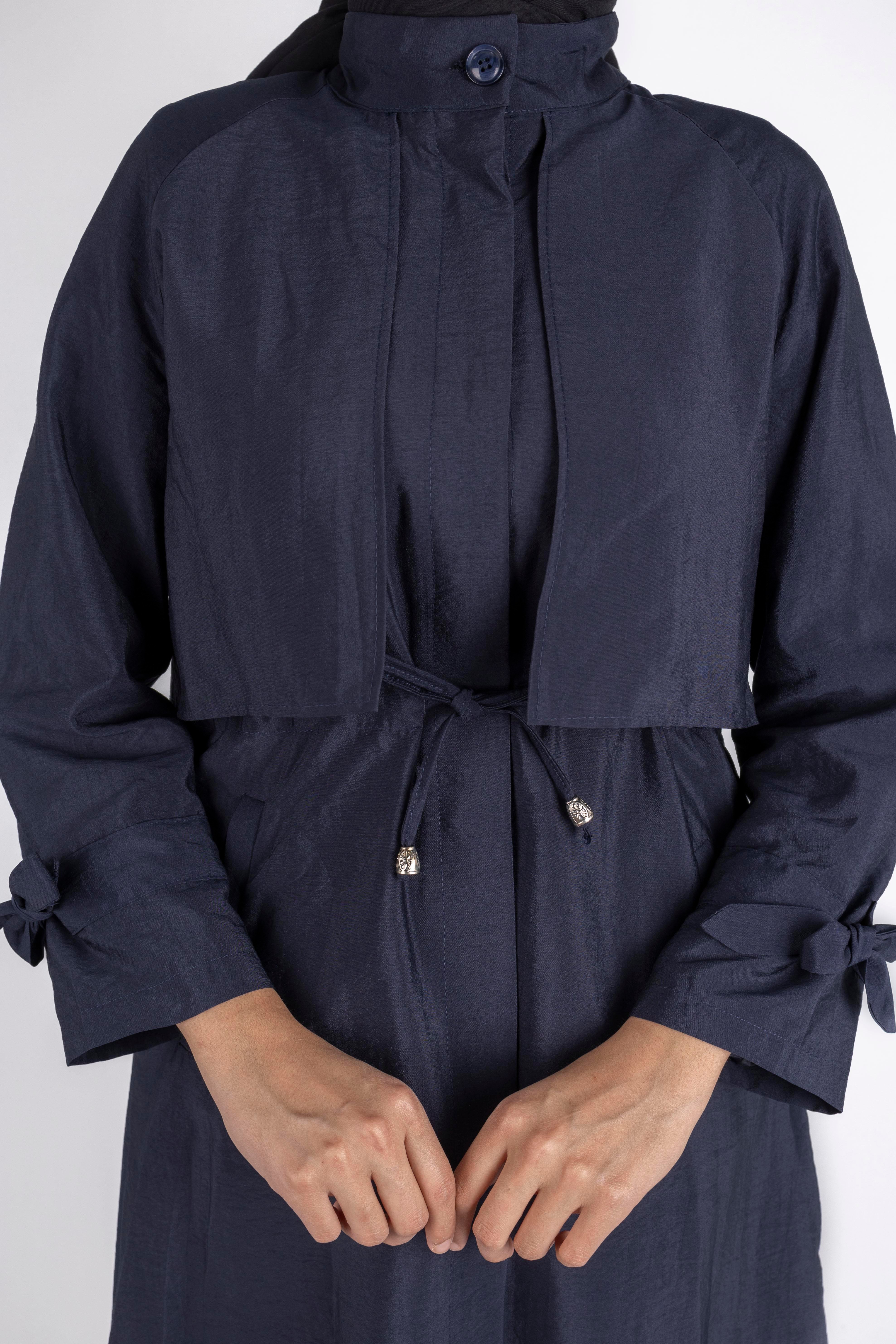 Üst Kapak Detaylı Kuşaklı Trençkot Lacivert OTW4176