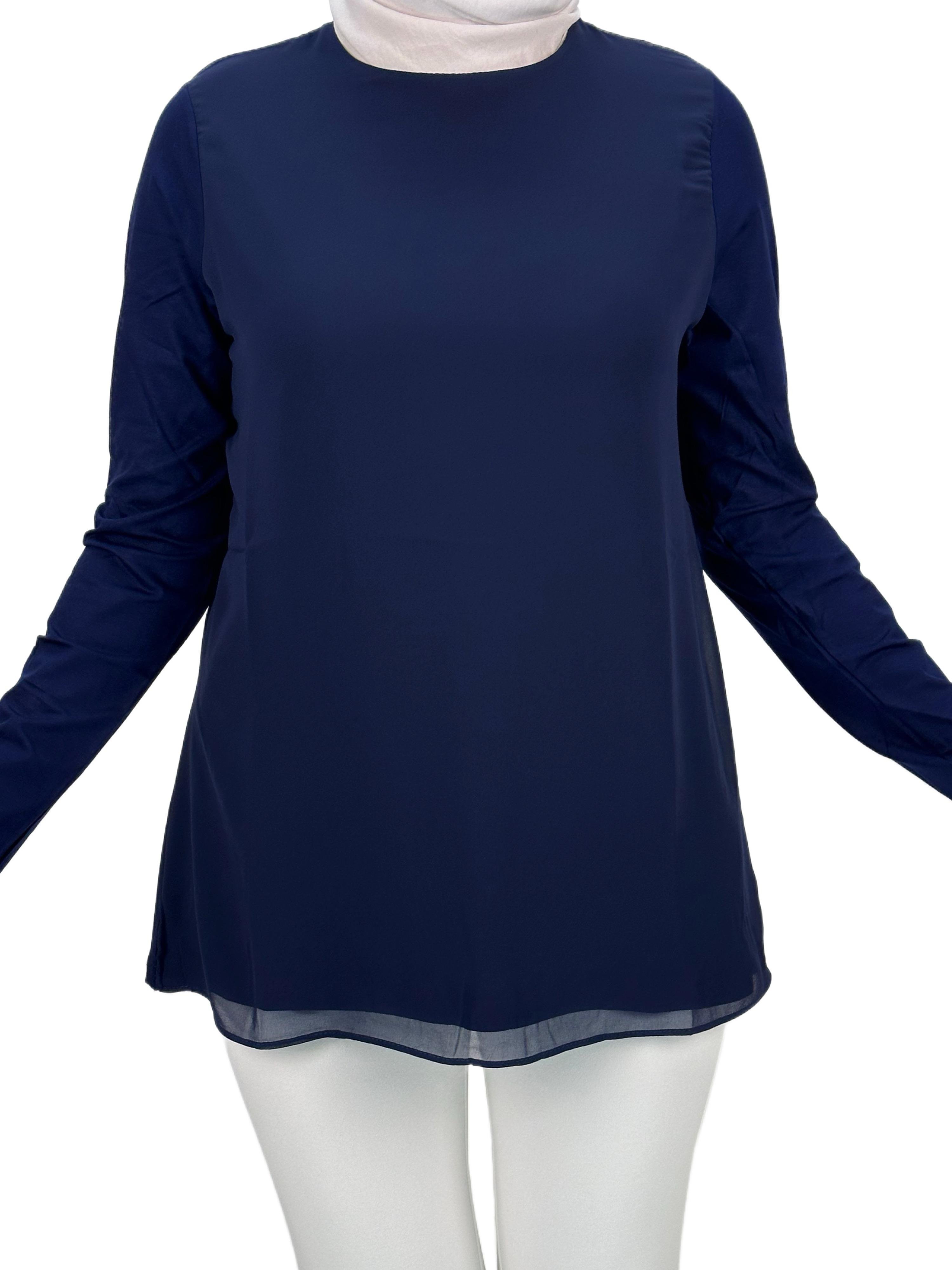 Uzun Kollu Önü Şifon Bisiklet Yaka İçlik Lacivert OTW4433