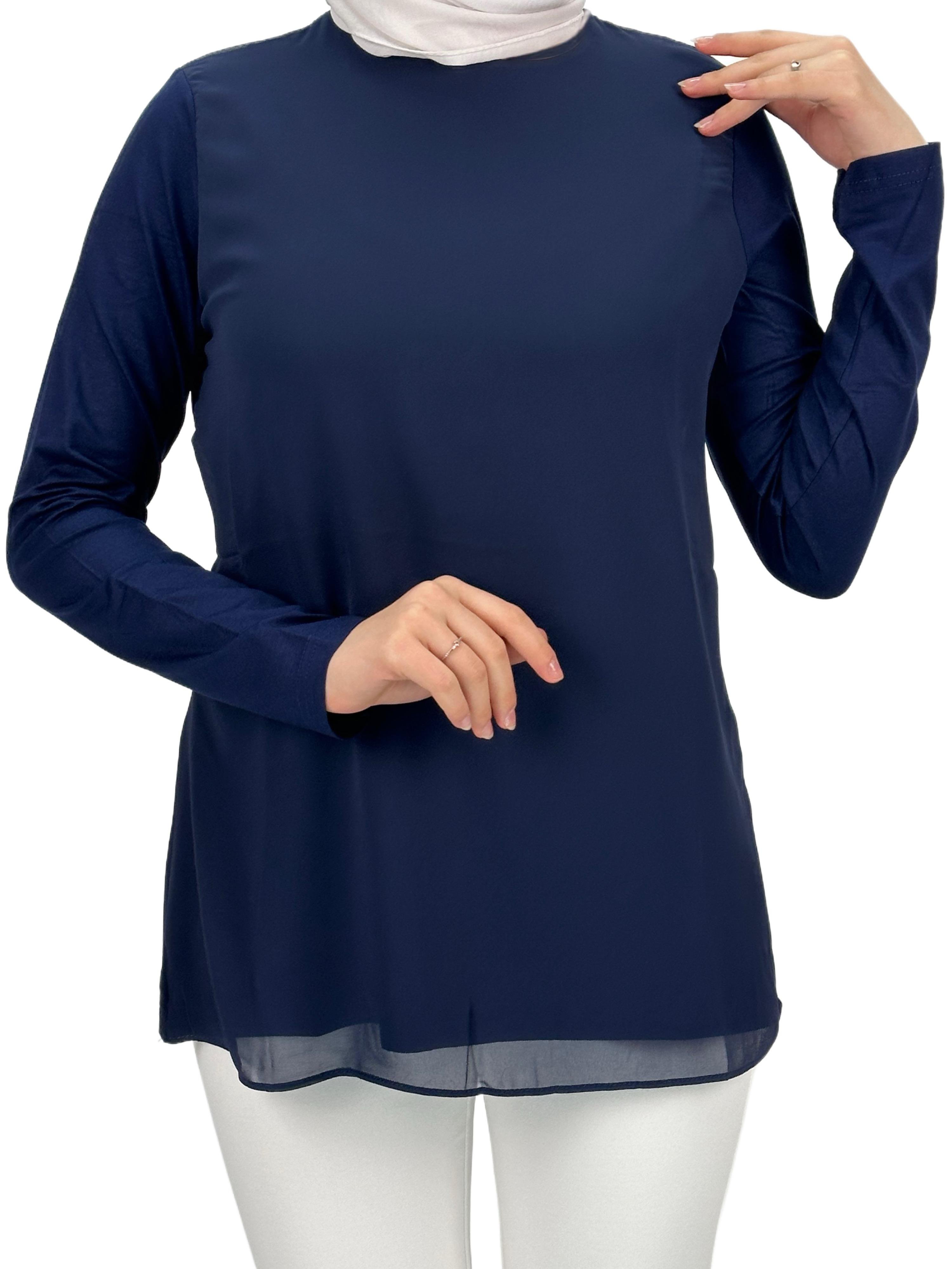 Uzun Kollu Önü Şifon Bisiklet Yaka İçlik Lacivert OTW4433