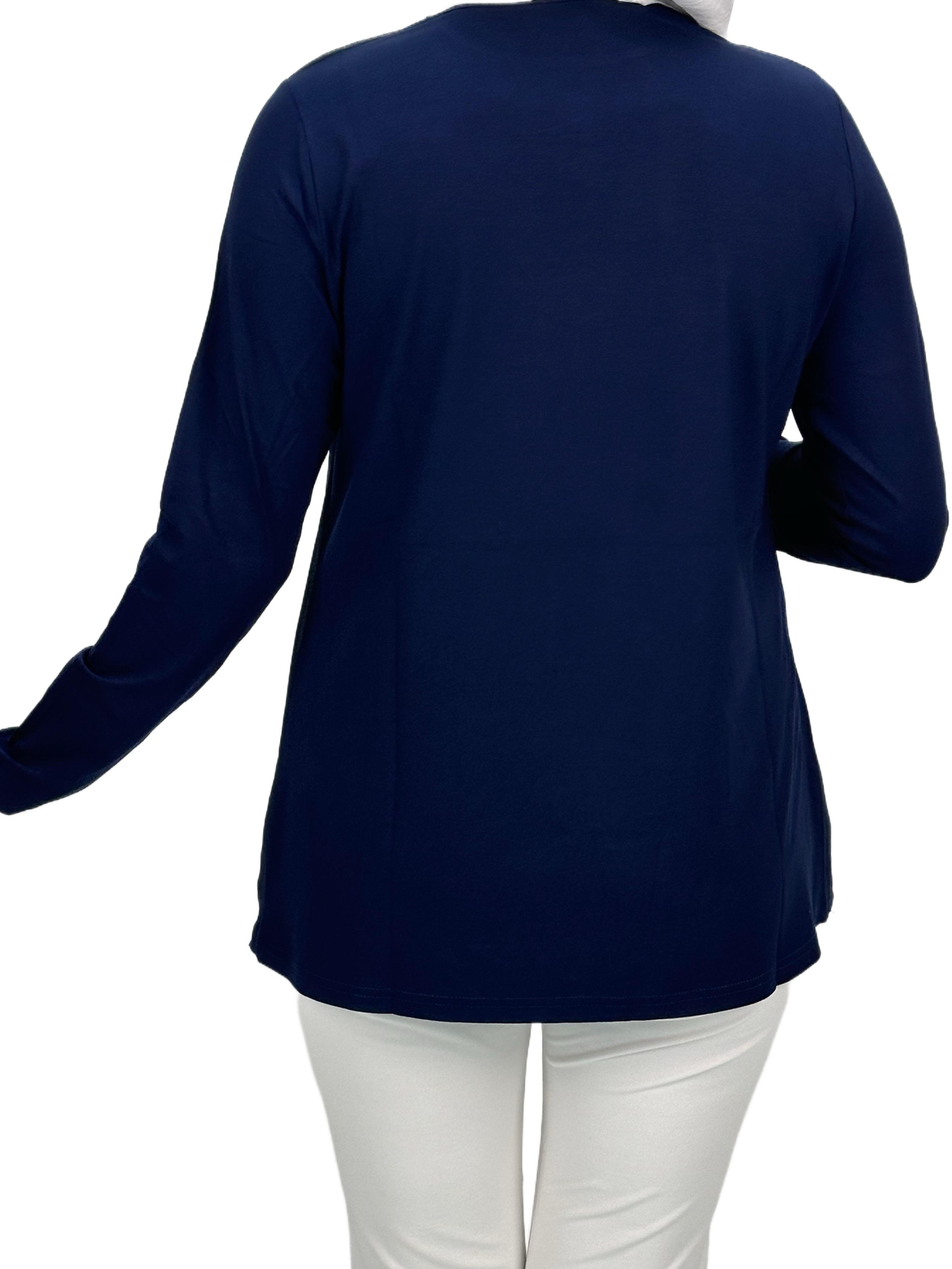 Uzun Kollu Önü Şifon Bisiklet Yaka İçlik Lacivert OTW4433