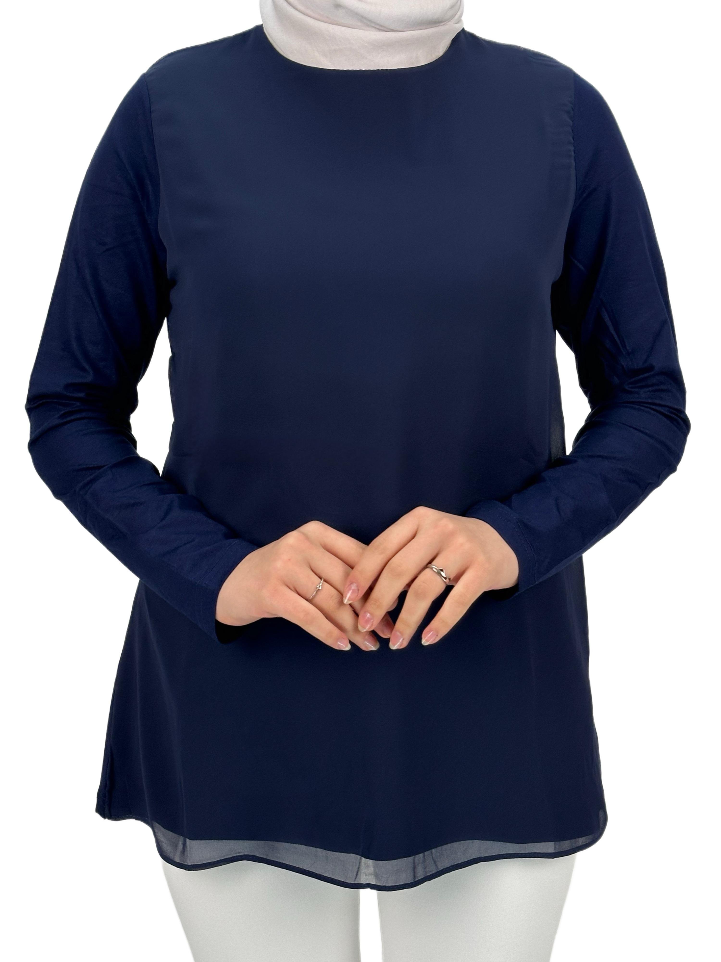 Uzun Kollu Önü Şifon Bisiklet Yaka İçlik Lacivert OTW4433