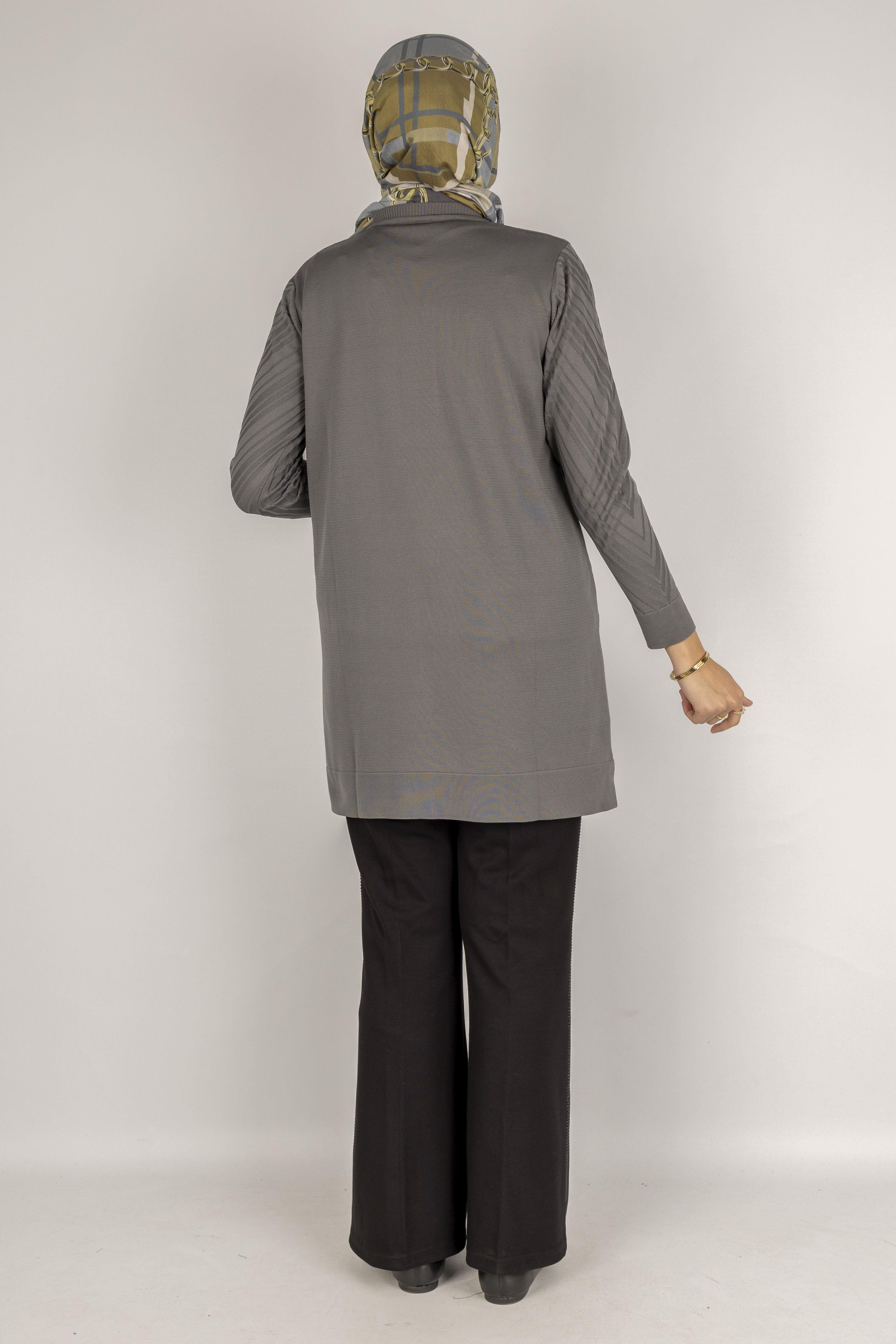 V Desenli Tesettür Merserize Tunik Gri OTW1035