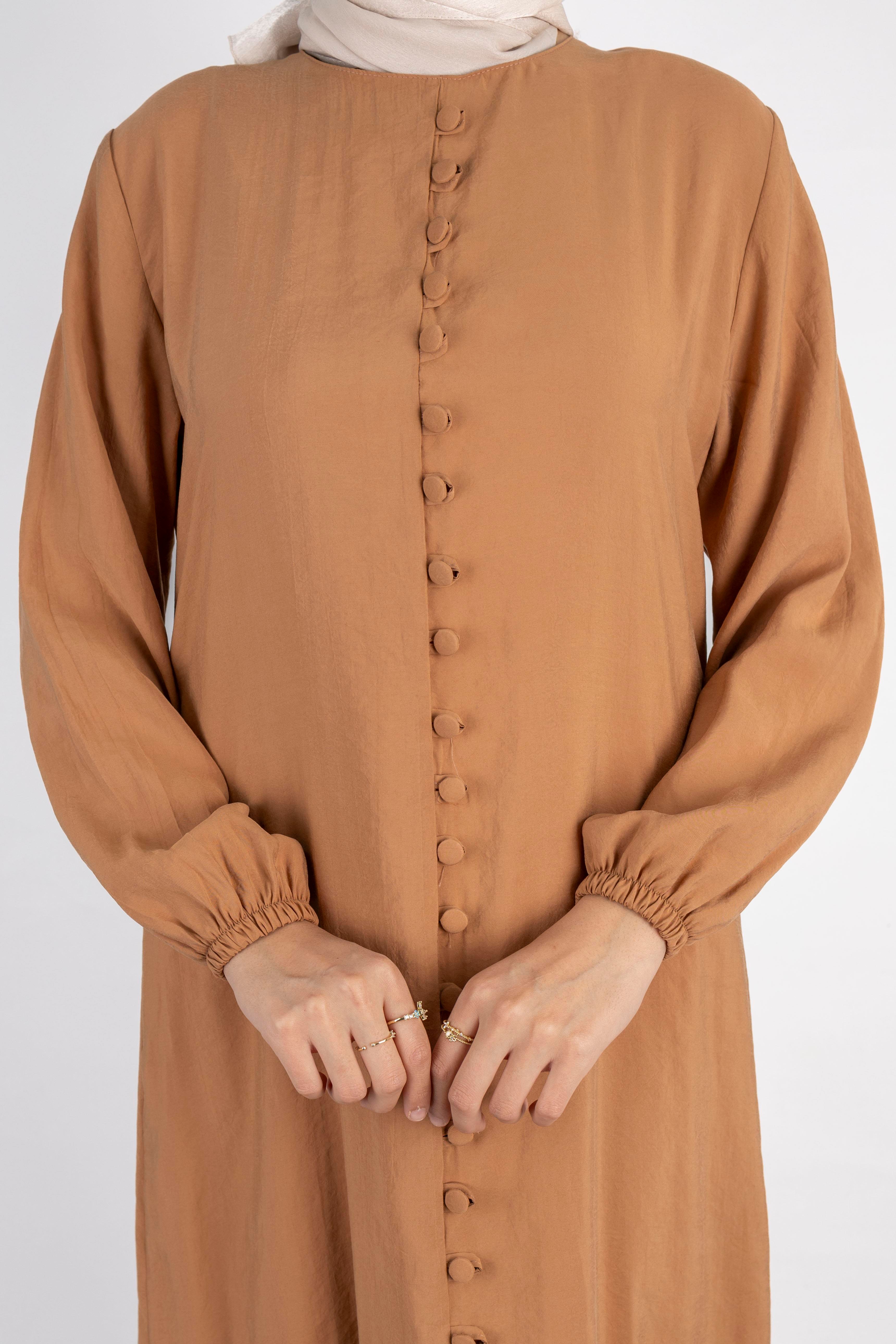 Volan Etek Detaylı Düğmeli Elbise Camel OTW2178