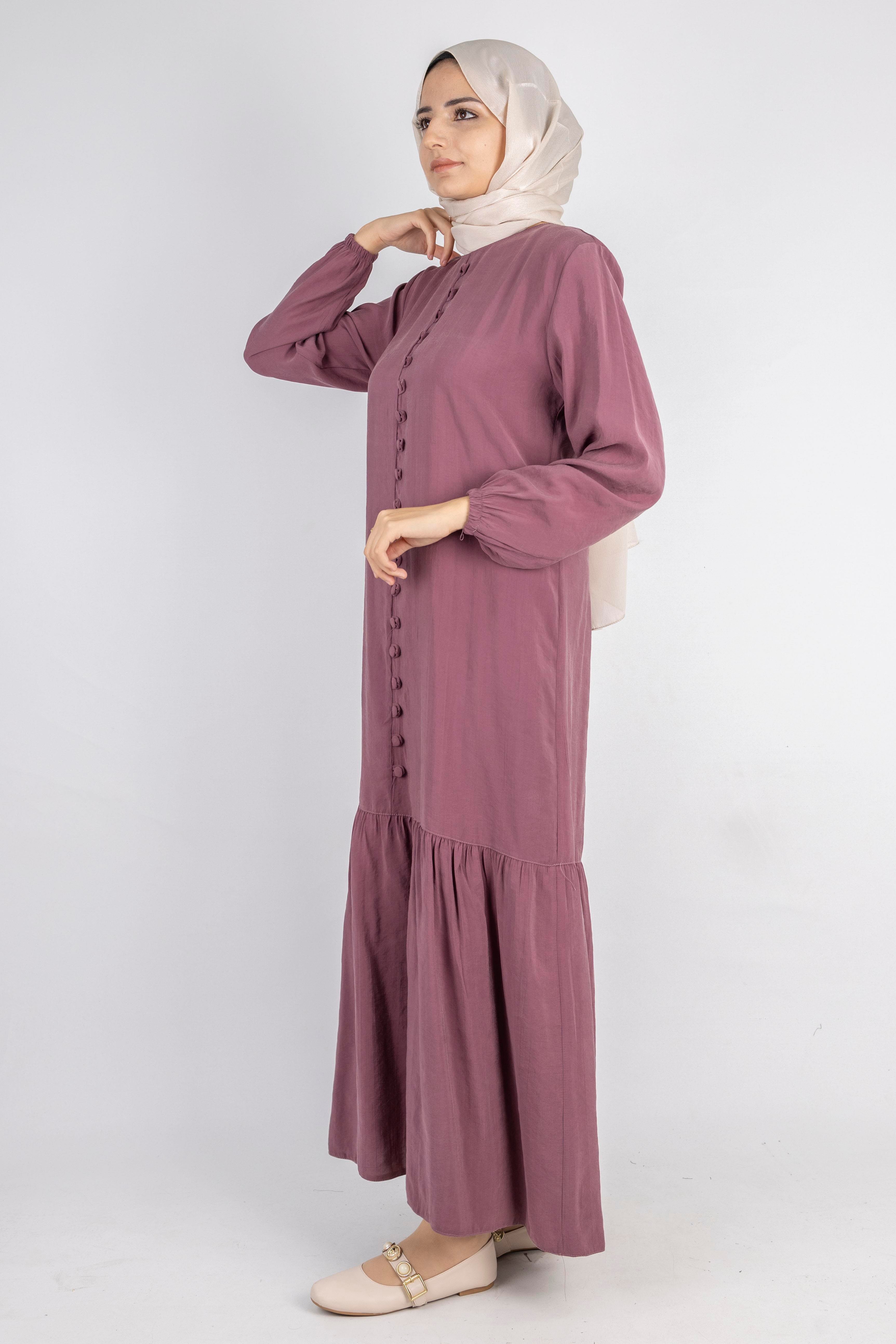 Volan Etek Detaylı Düğmeli Elbise Dut OTW2178