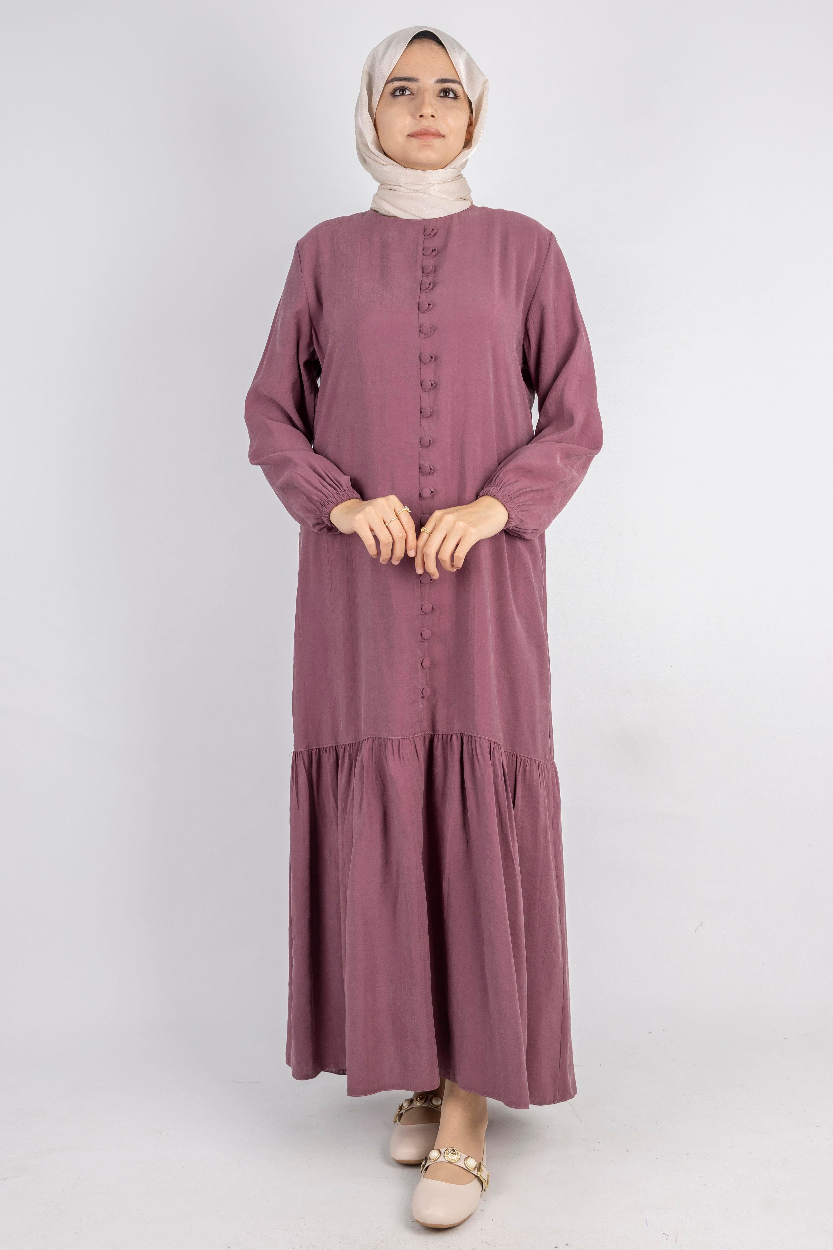 Volan Etek Detaylı Düğmeli Elbise Dut OTW2178