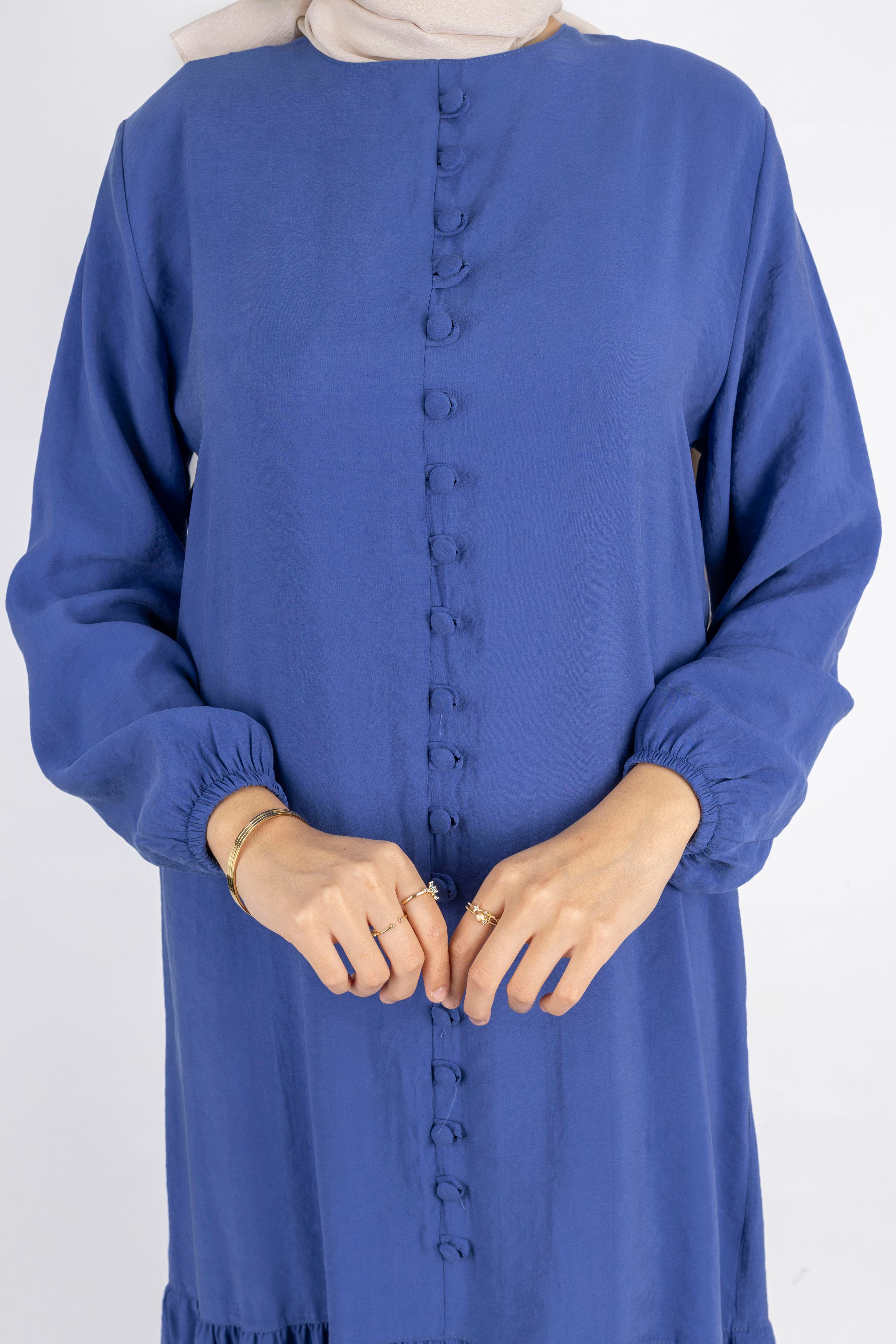 Volan Etek Detaylı Düğmeli Elbise İndigo OTW2178