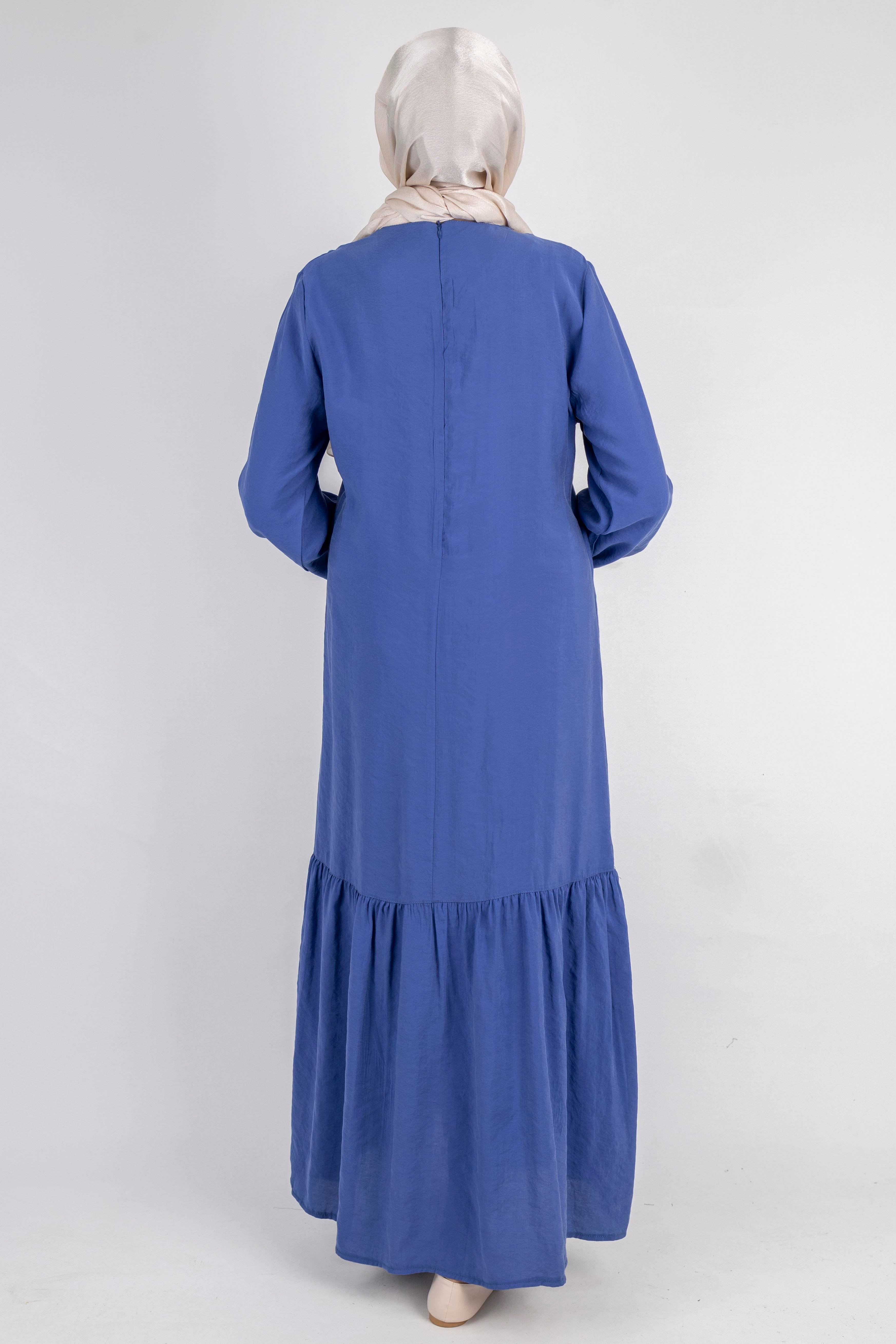 Volan Etek Detaylı Düğmeli Elbise İndigo OTW2178