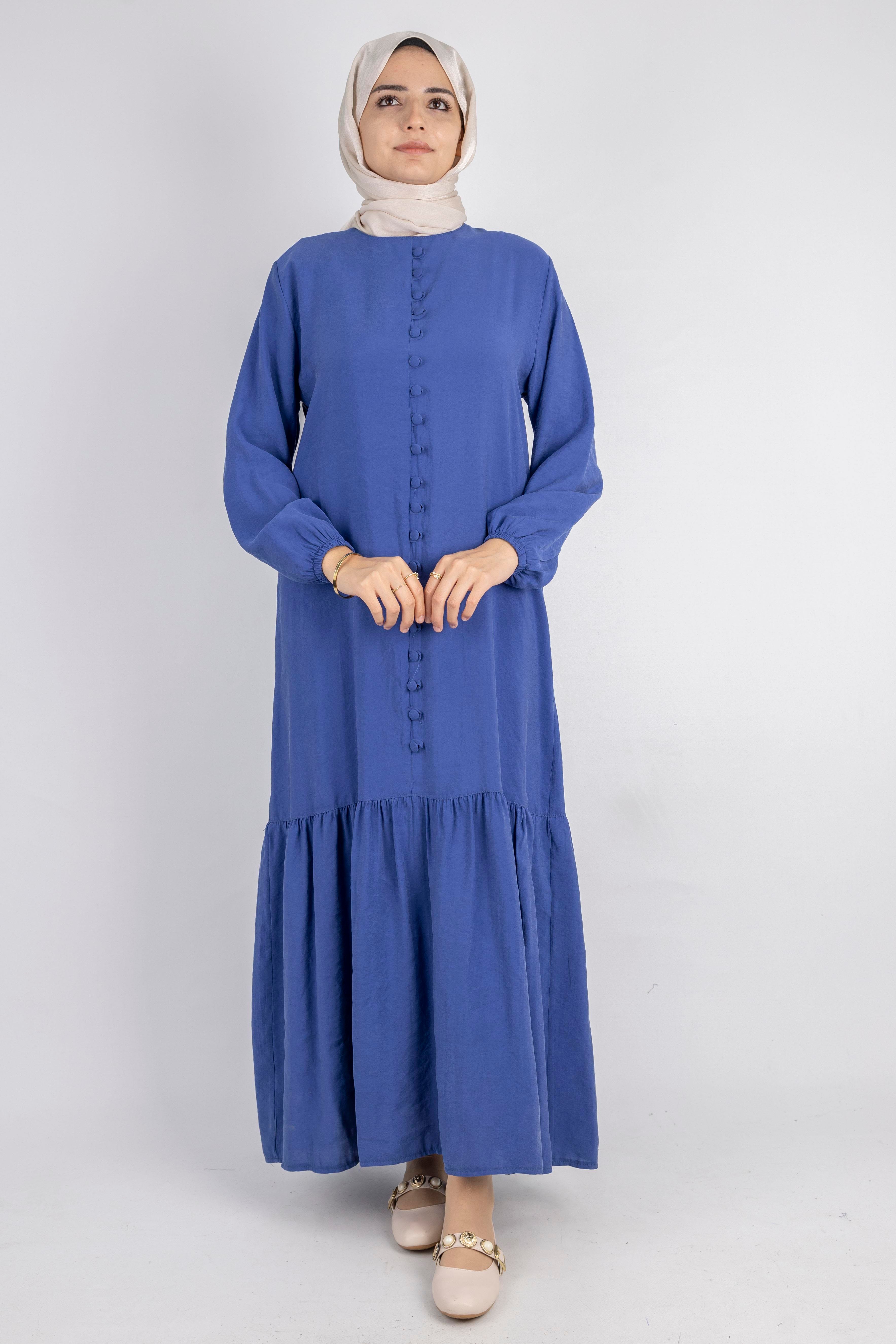 Volan Etek Detaylı Düğmeli Elbise İndigo OTW2178