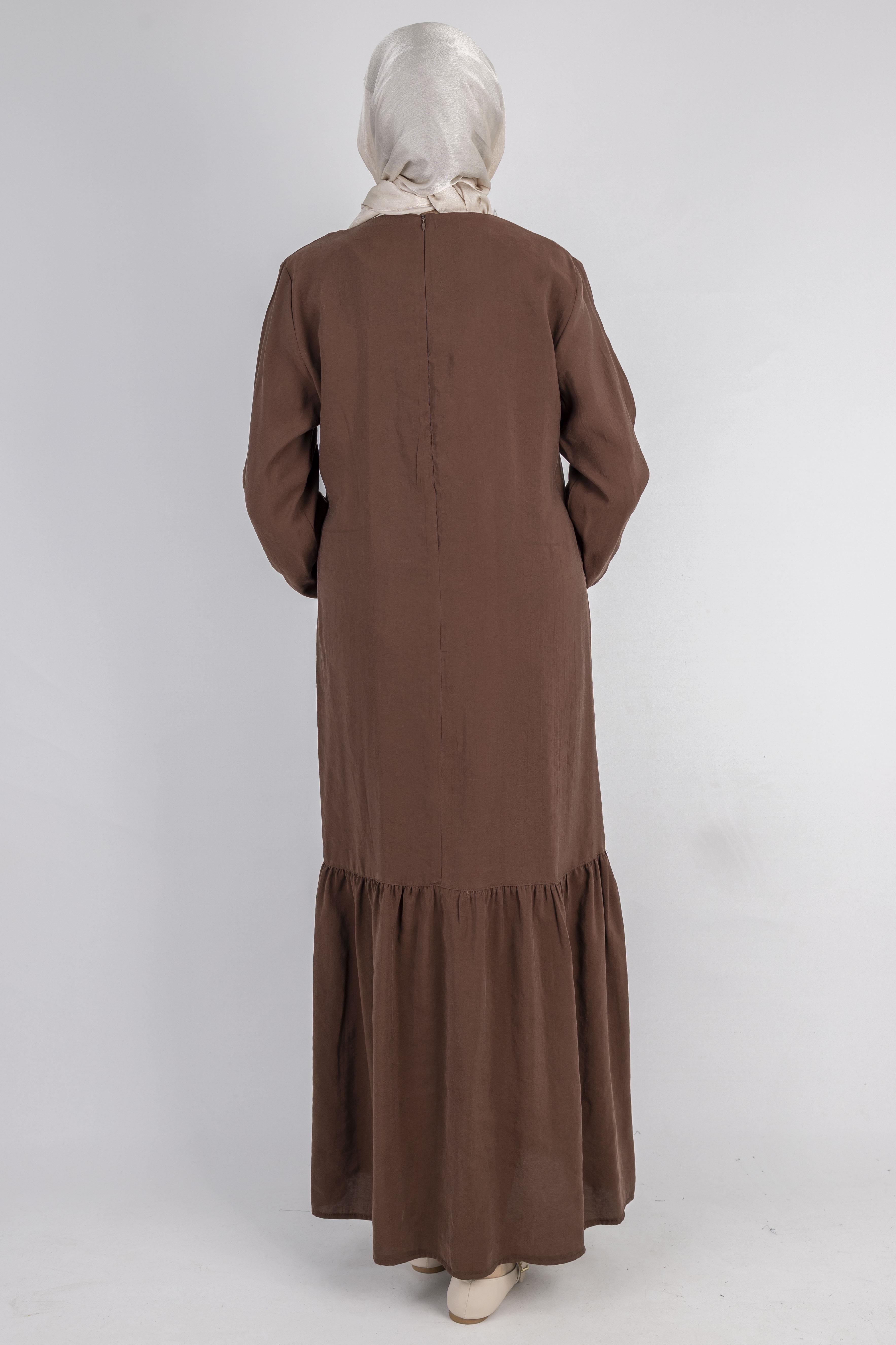 Volan Etek Detaylı Düğmeli Elbise Kahve OTW2178