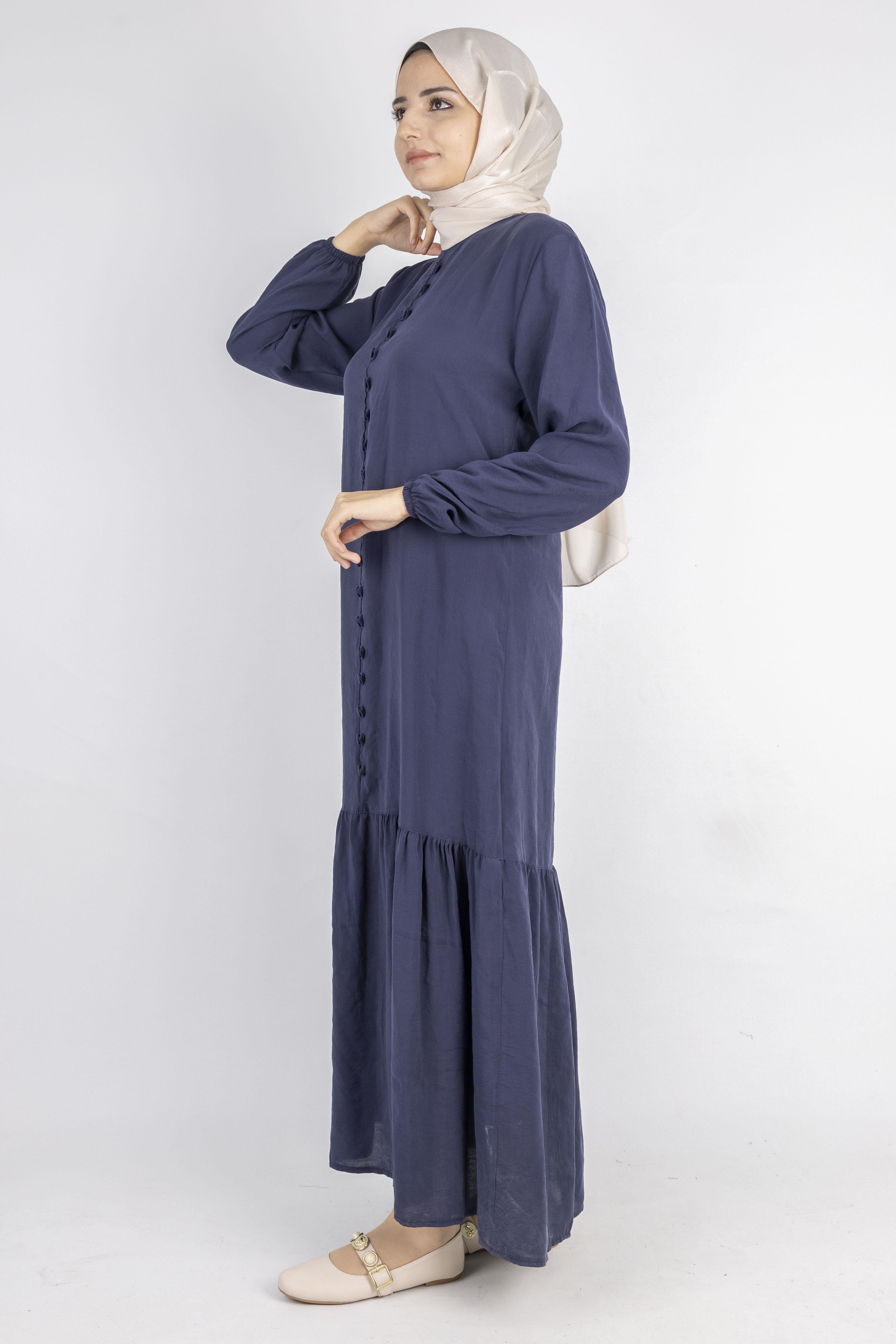 Volan Etek Detaylı Düğmeli Elbise Lacivert OTW2178