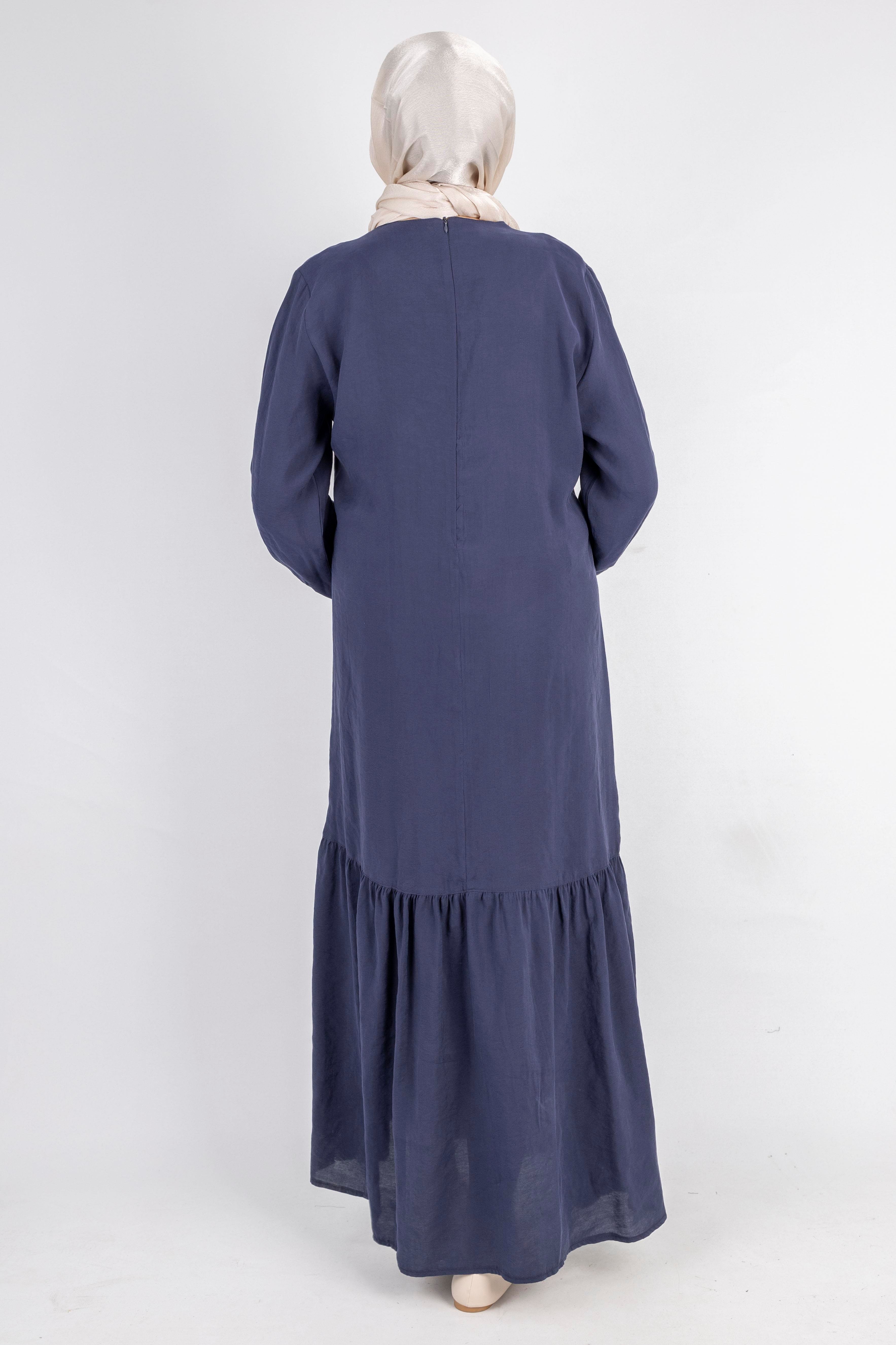 Volan Etek Detaylı Düğmeli Elbise Lacivert OTW2178