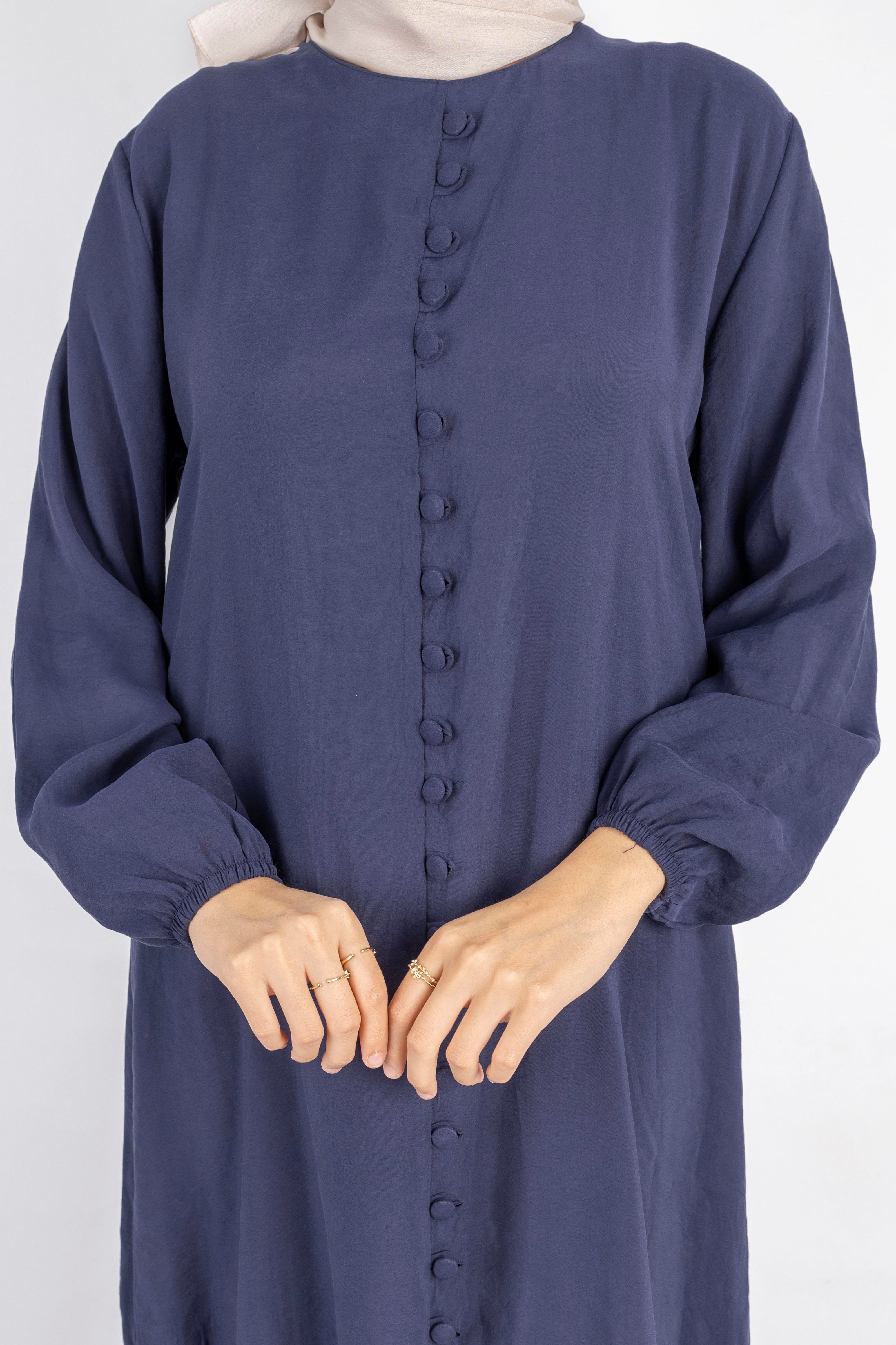 Volan Etek Detaylı Düğmeli Elbise Lacivert OTW2178