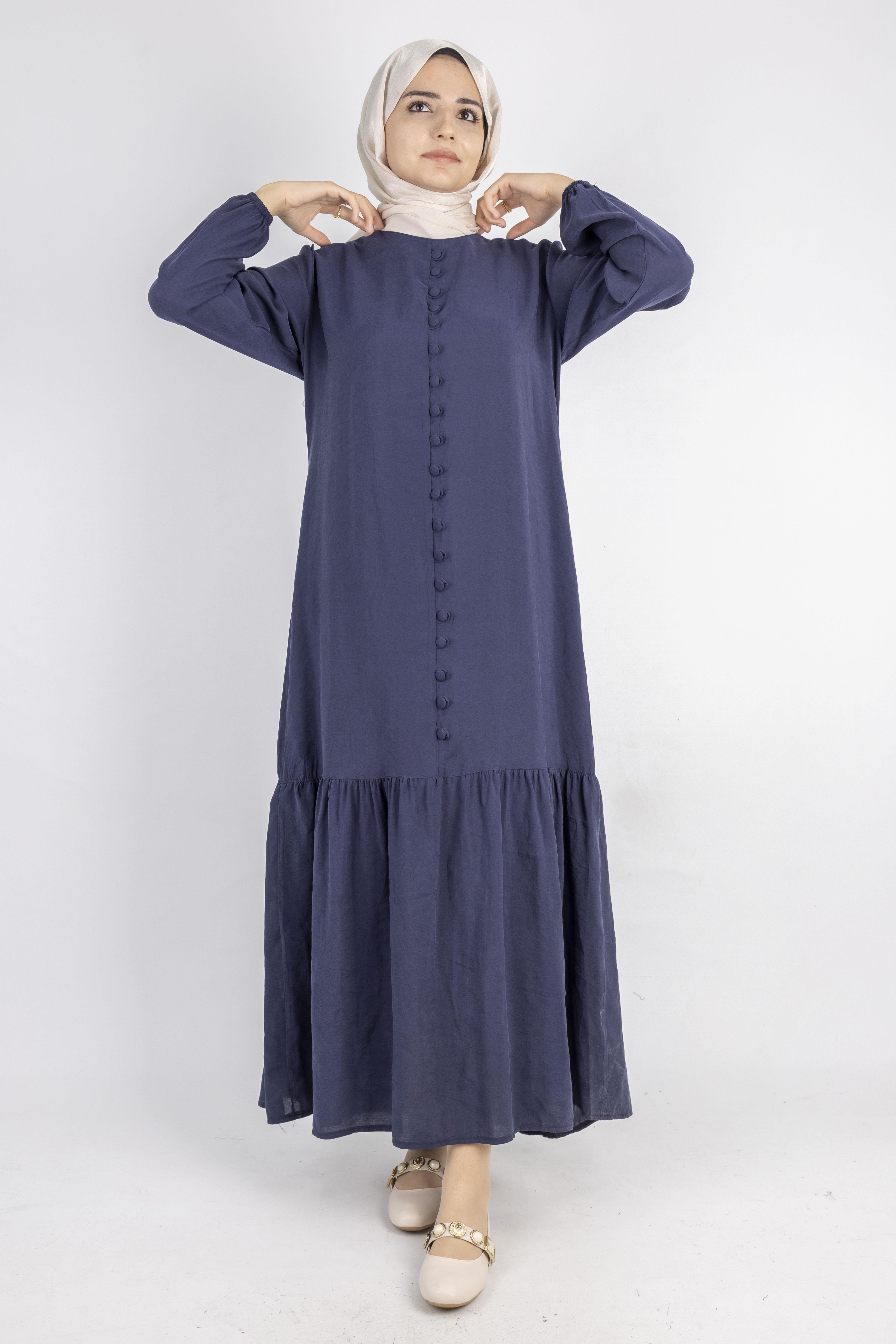 Volan Etek Detaylı Düğmeli Elbise Lacivert OTW2178