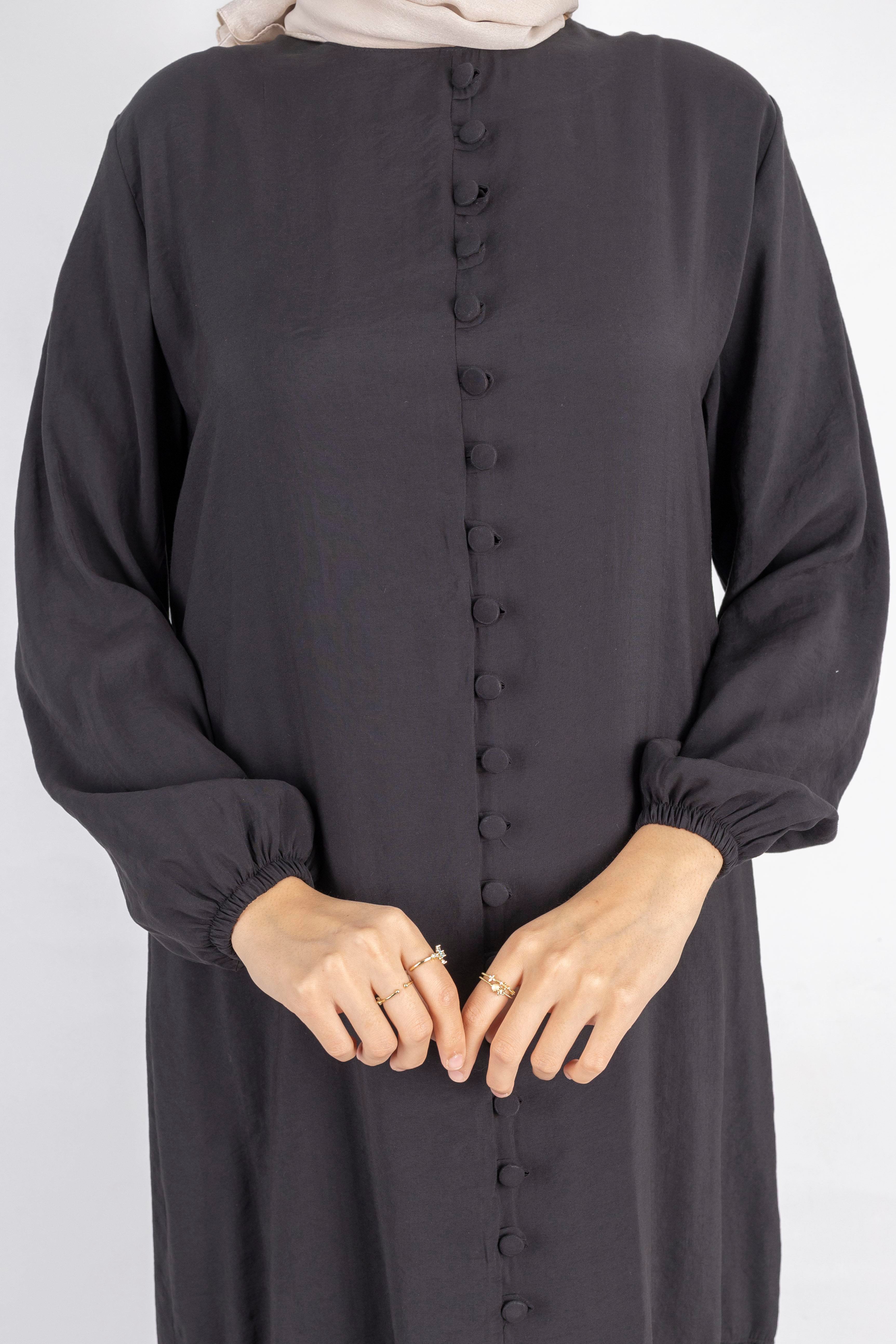 Volan Etek Detaylı Düğmeli Elbise Siyah OTW2178