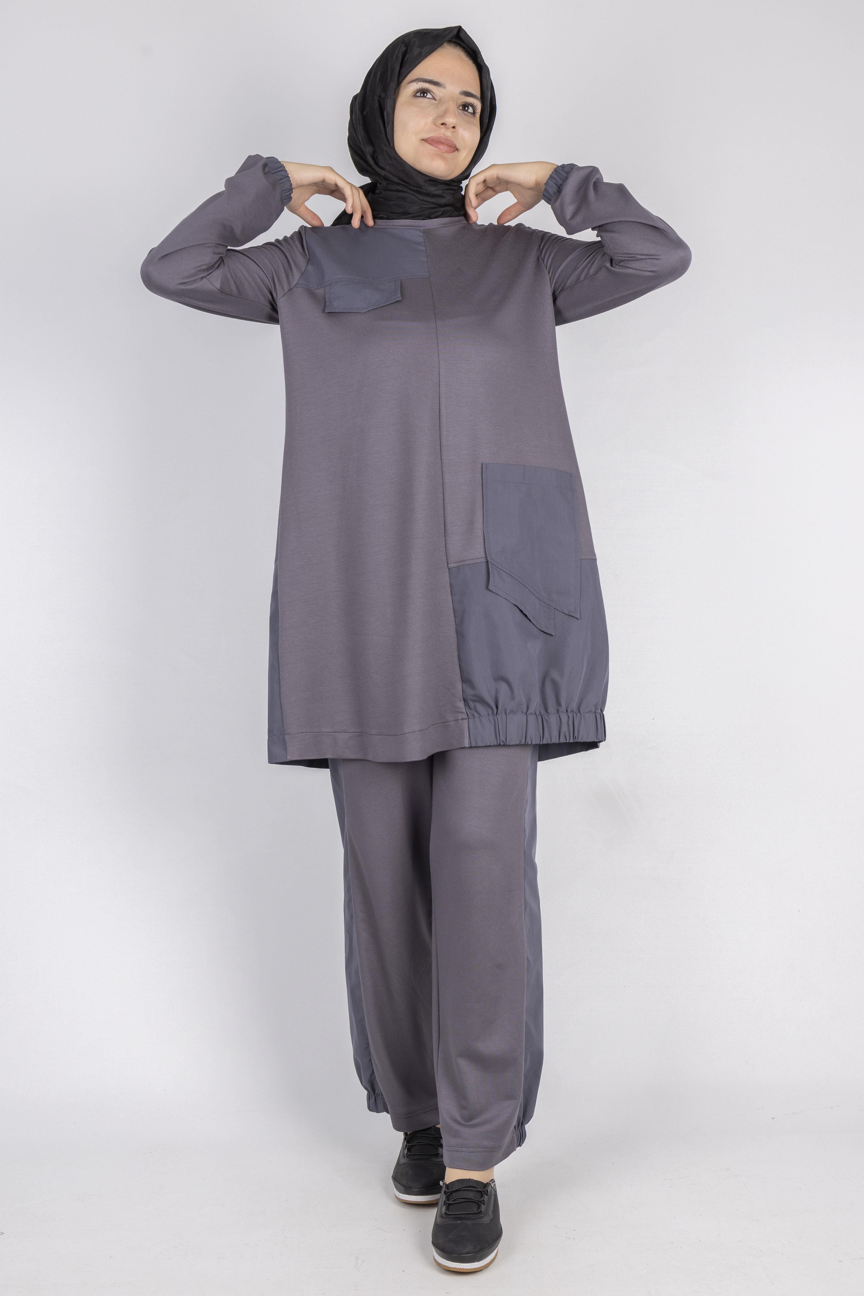 Yama Desenli Tunik Takım Gri OTW007