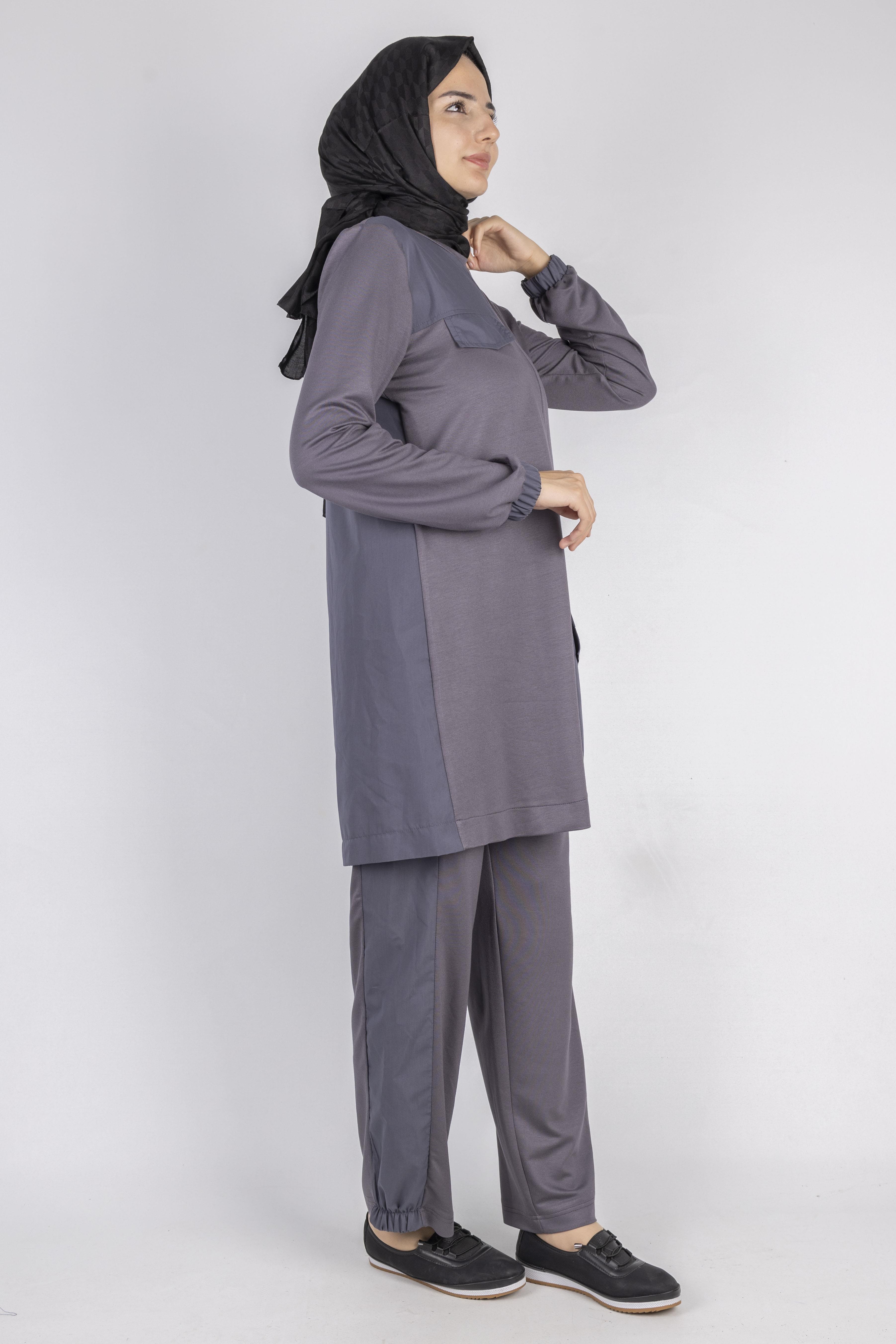 Yama Desenli Tunik Takım Gri OTW007