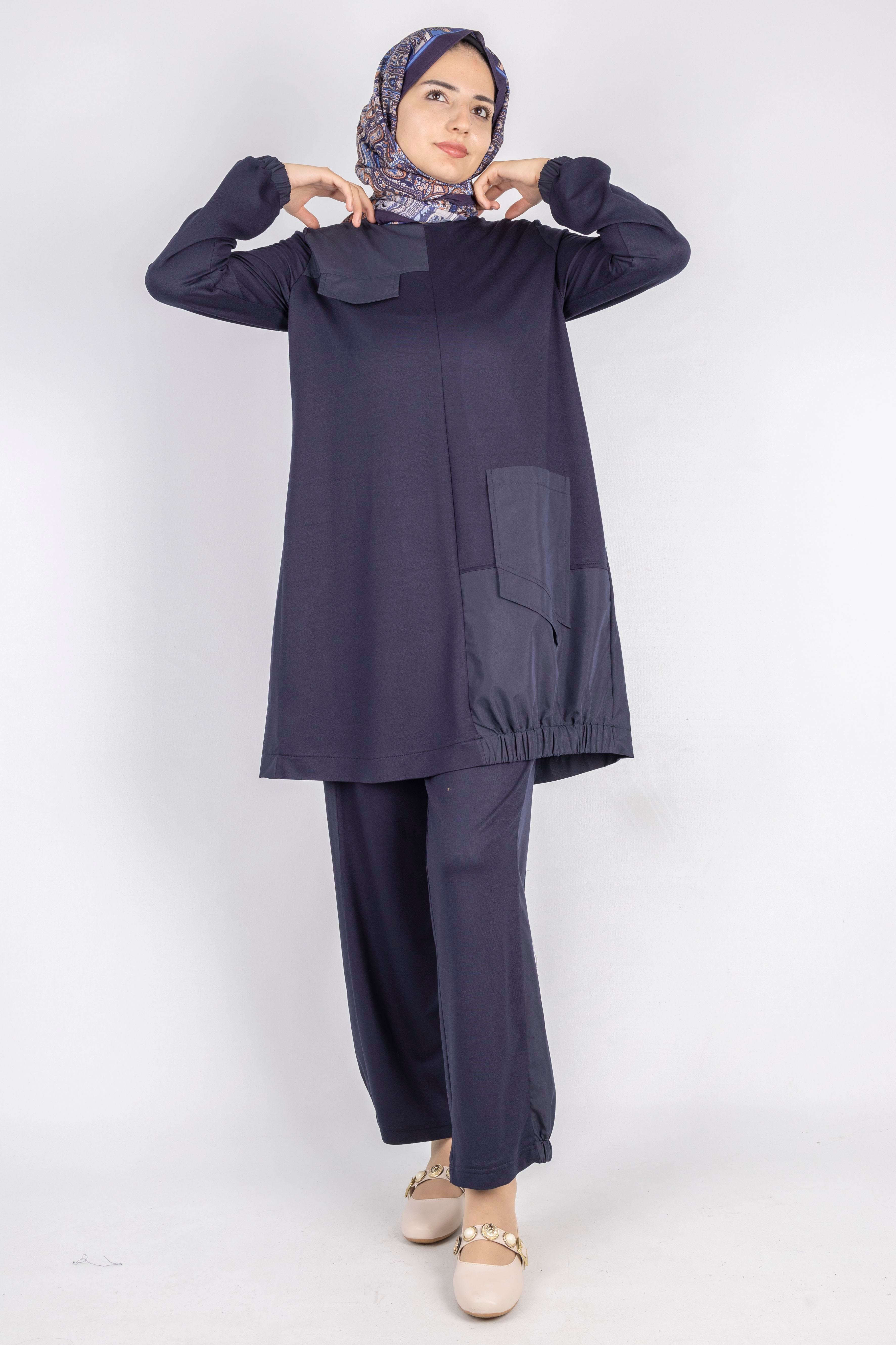 Yama Desenli Tunik Takım Lacivert OTW007
