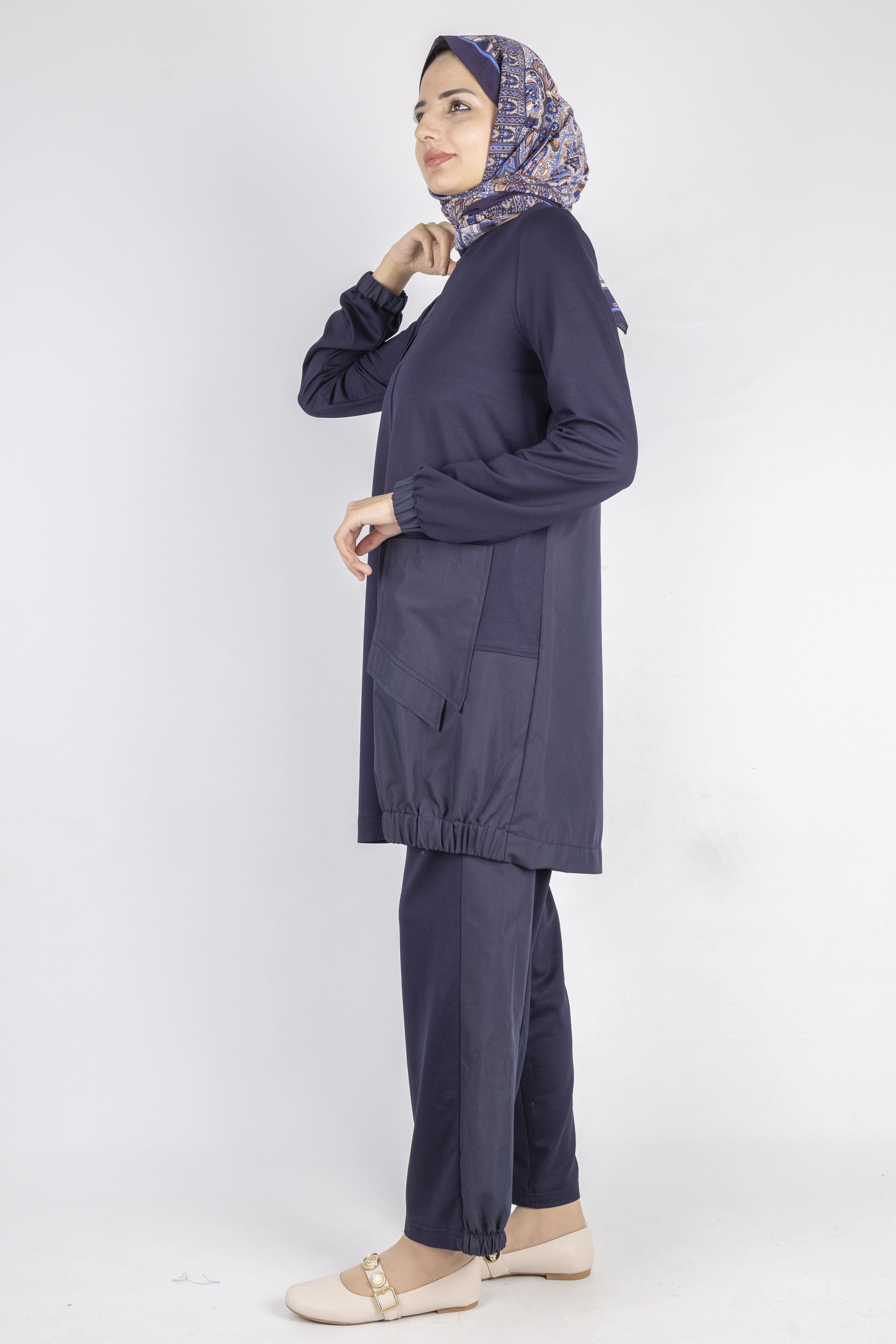 Yama Desenli Tunik Takım Lacivert OTW007