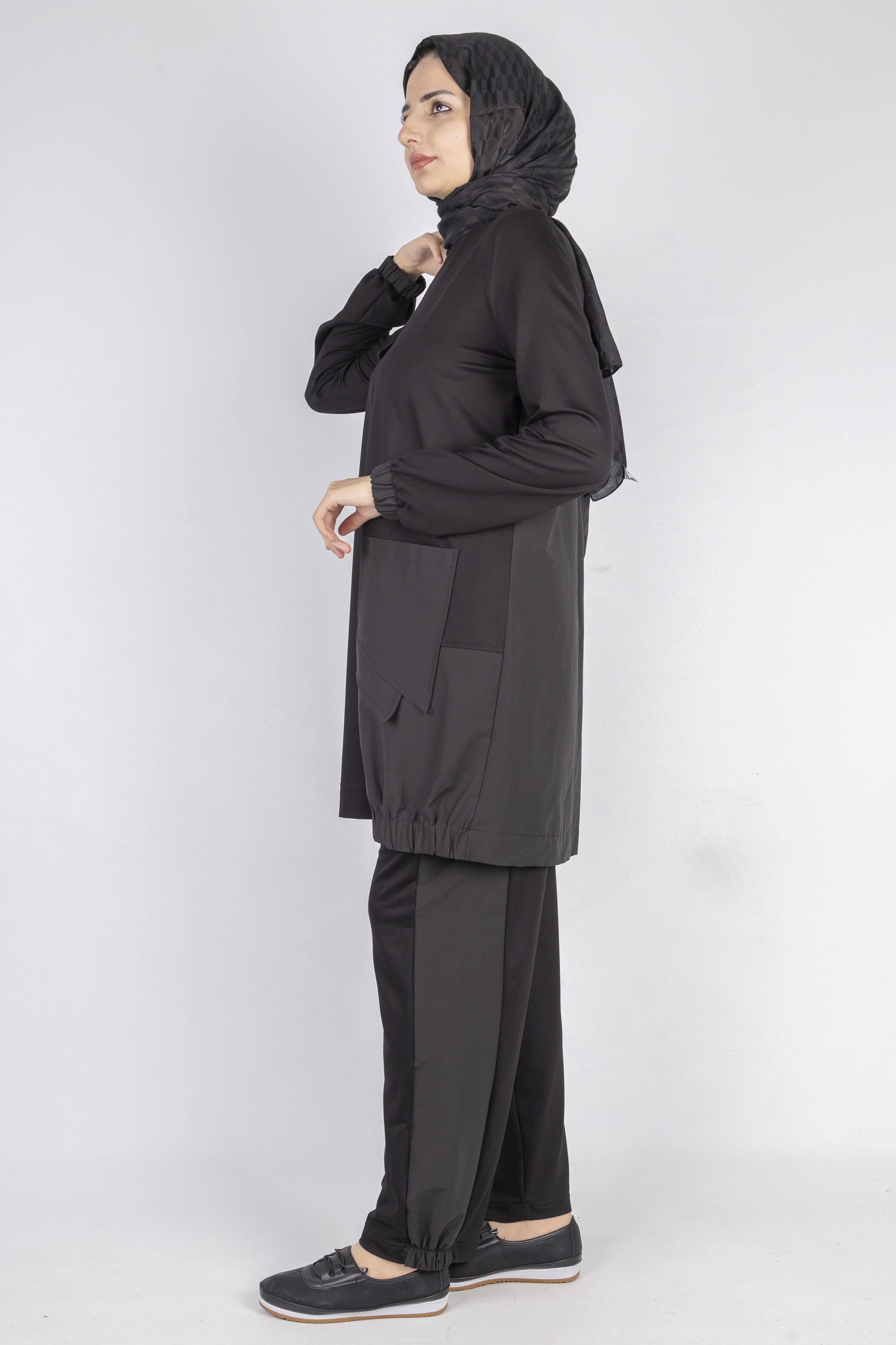 Yama Desenli Tunik Takım Siyah OTW007