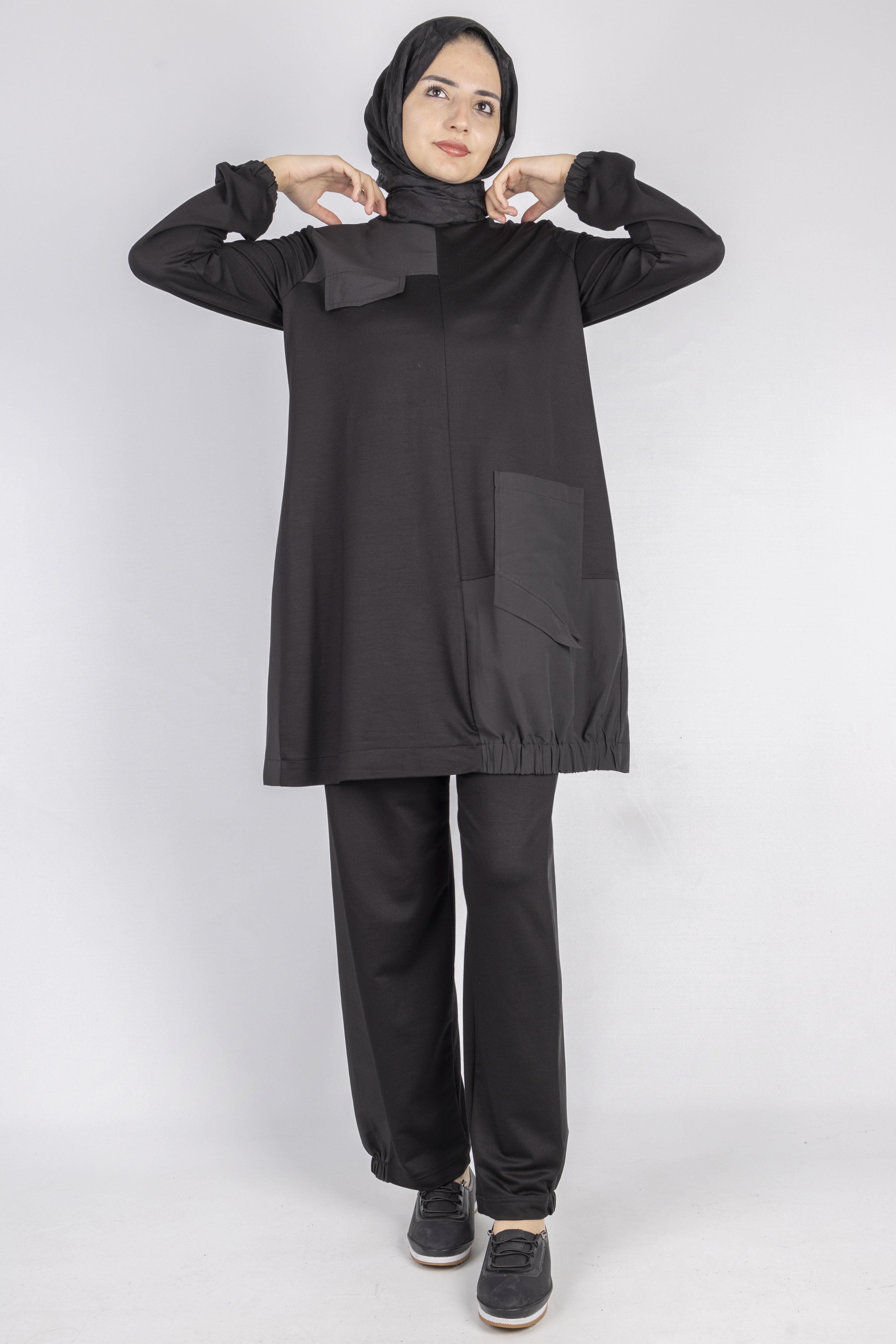 Yama Desenli Tunik Takım Siyah OTW007