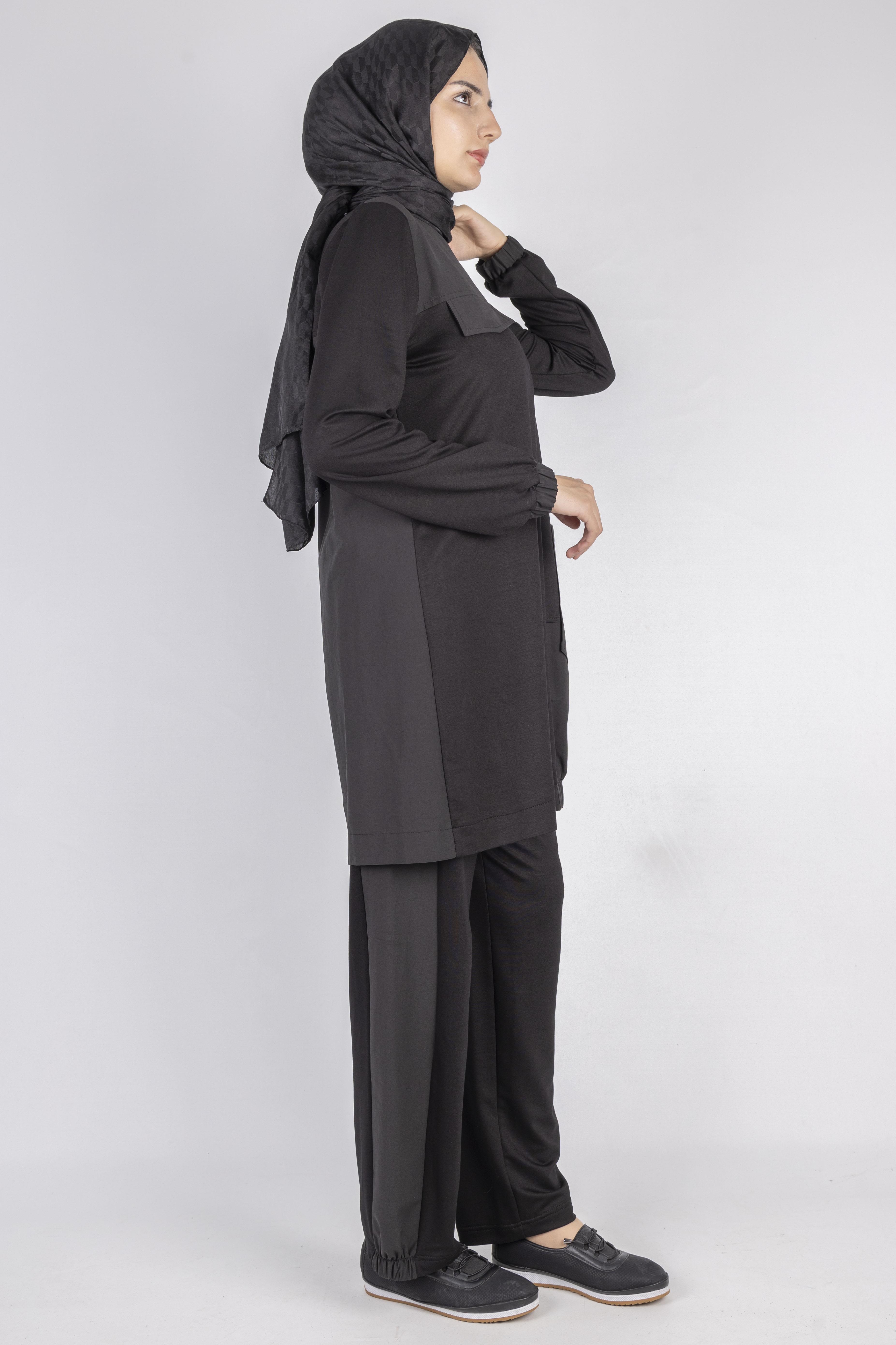 Yama Desenli Tunik Takım Siyah OTW007