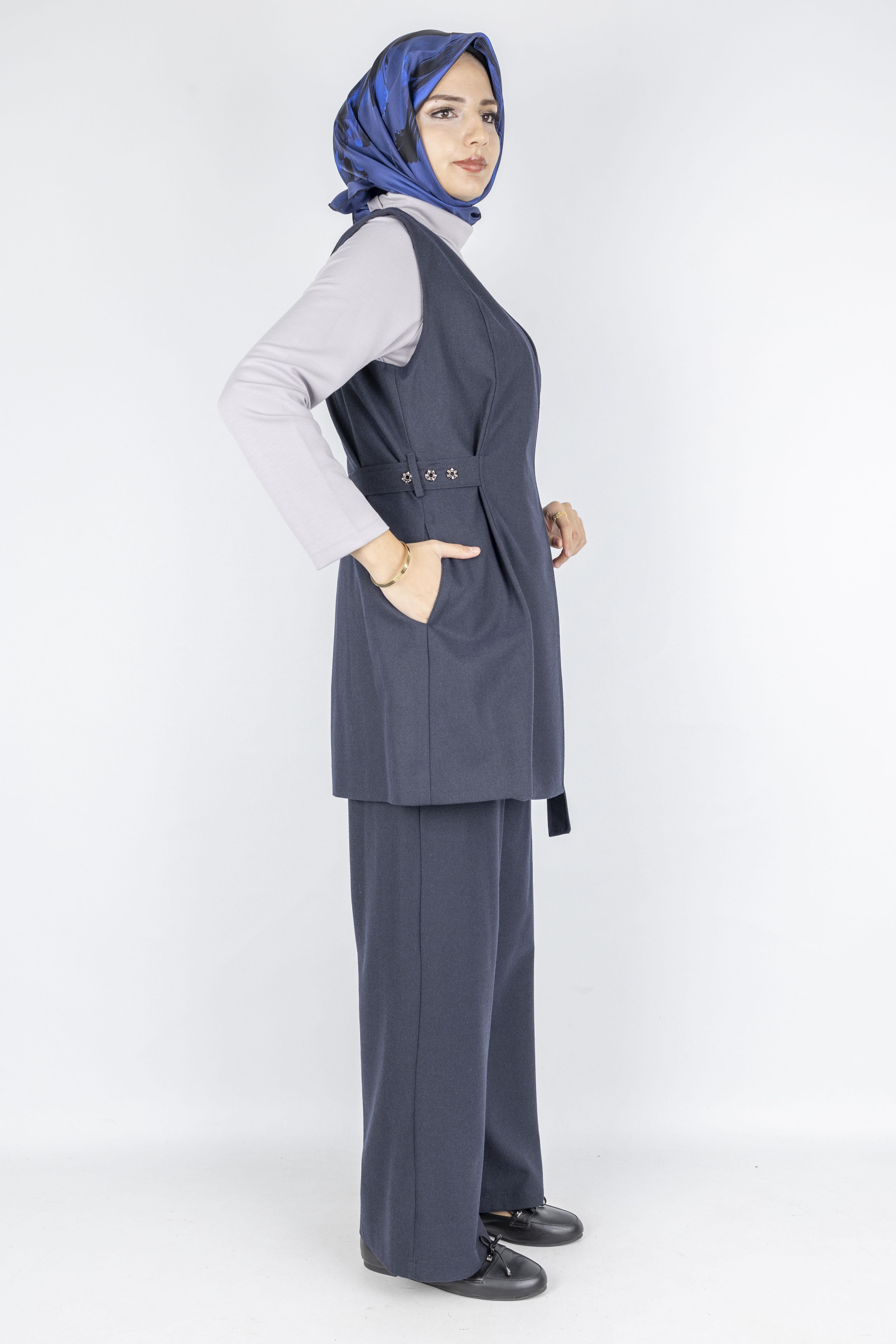 Yandan Kuşaklı Üçlü Takım Lacivert OTW3190