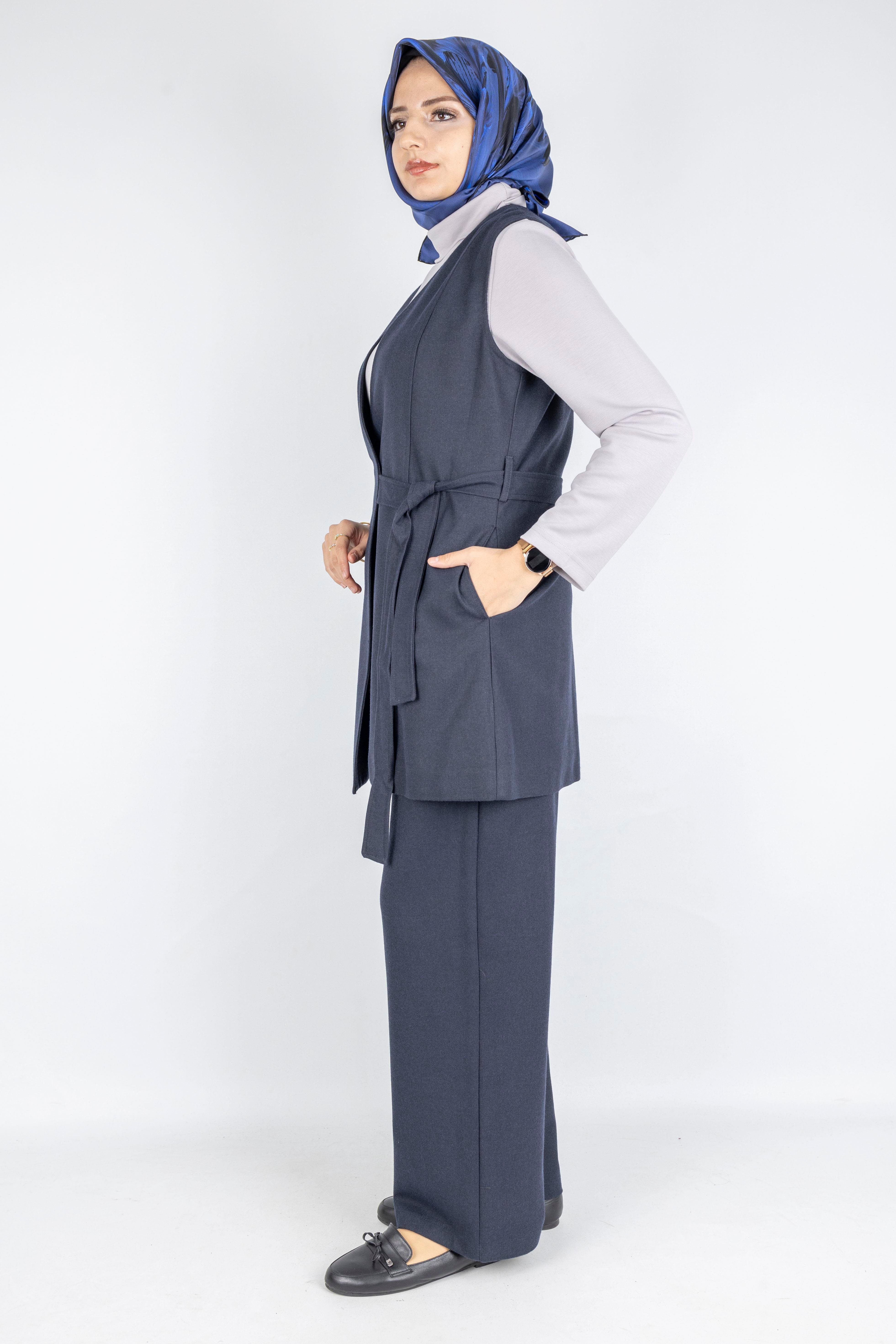 Yandan Kuşaklı Üçlü Takım Lacivert OTW3190