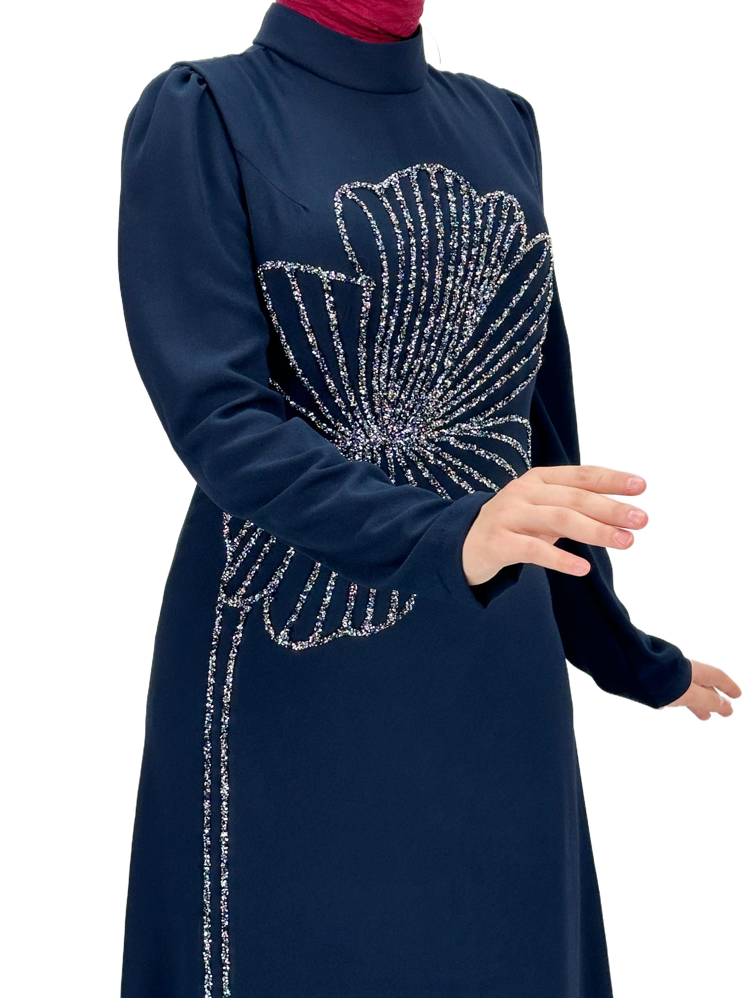 Yonca Desenli Elbise Lacivert OTW4599