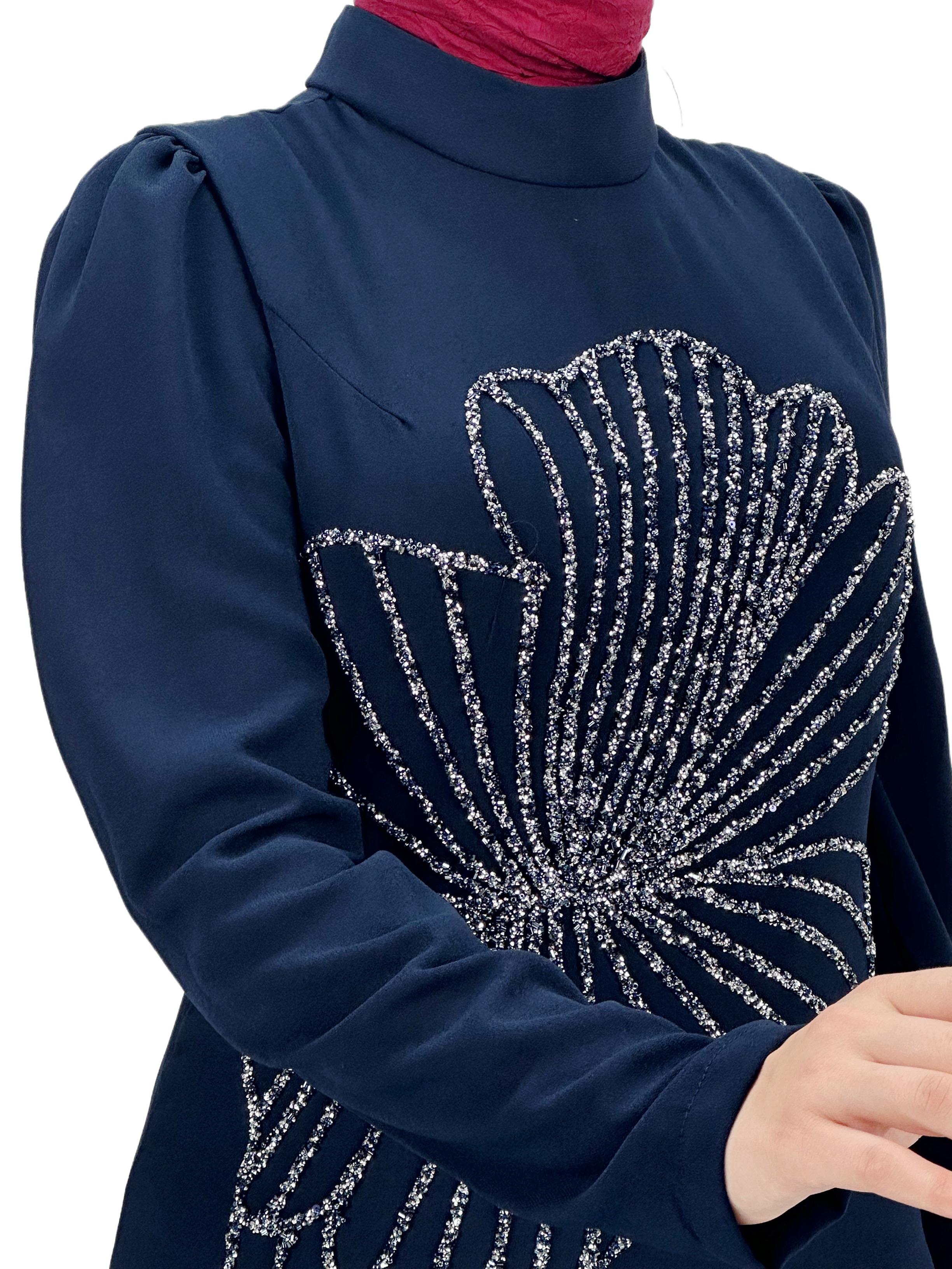 Yonca Desenli Elbise Lacivert OTW4599