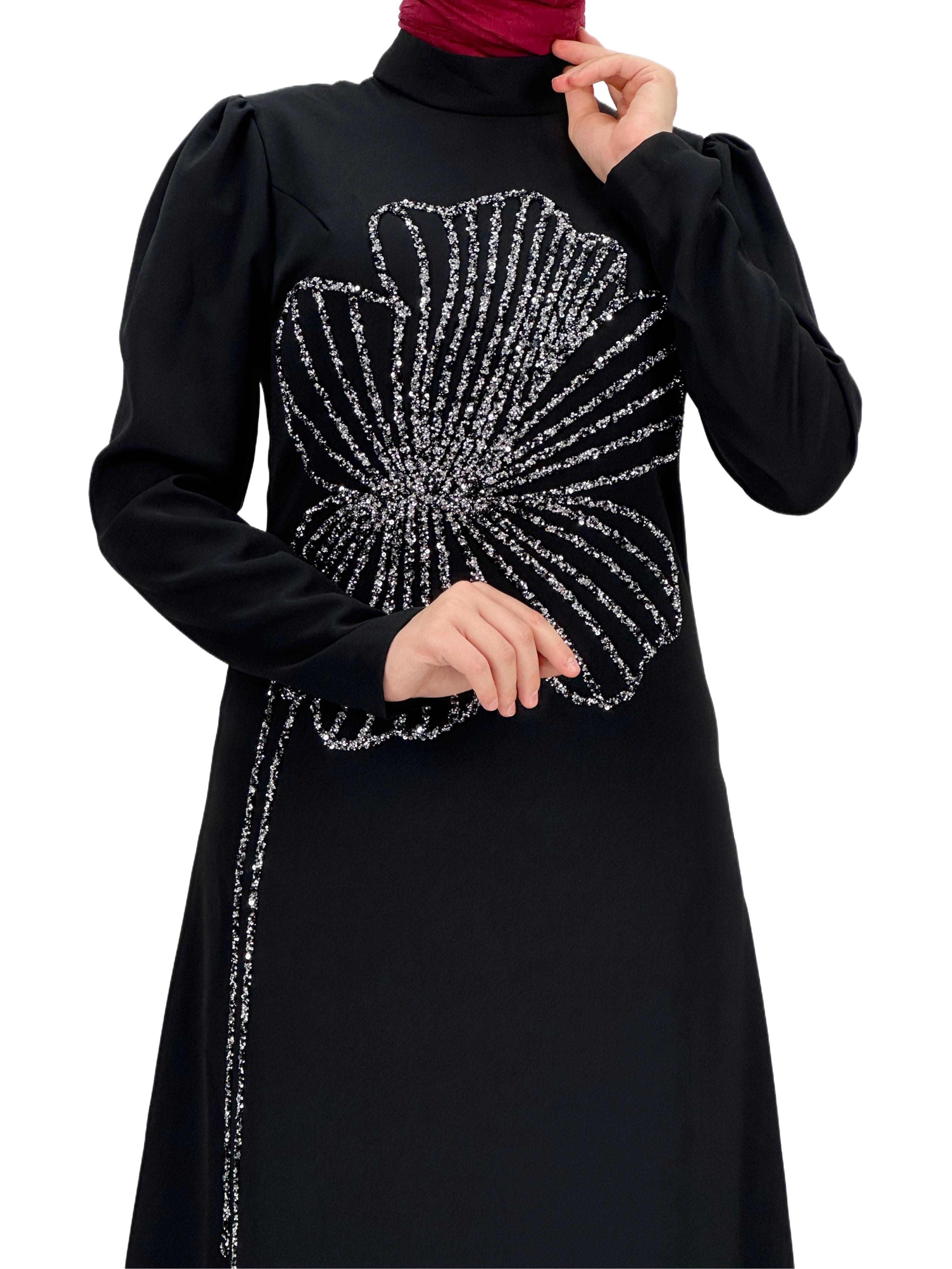 Yonca Desenli Elbise Siyah OTW4599