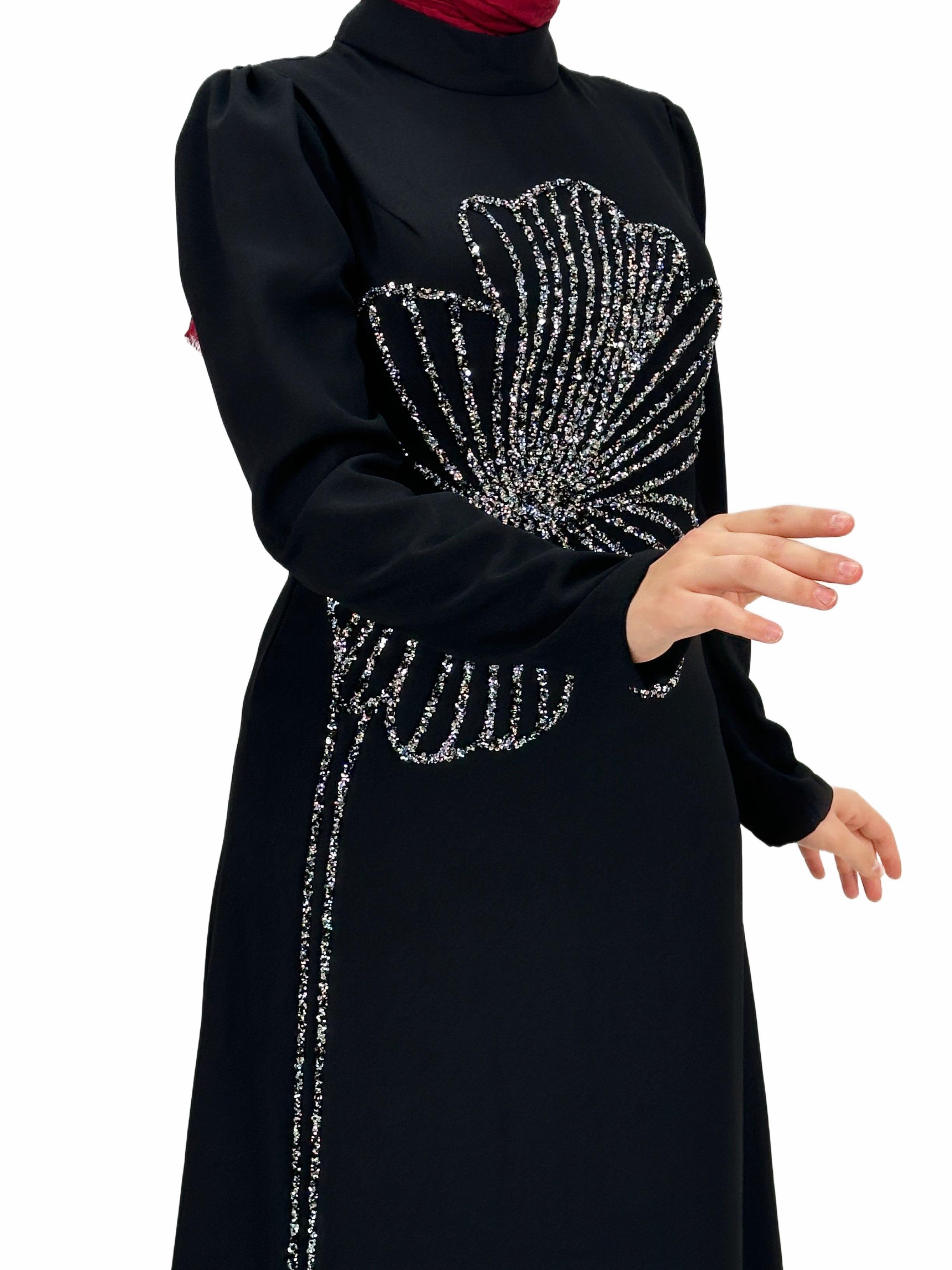 Yonca Desenli Elbise Siyah OTW4599