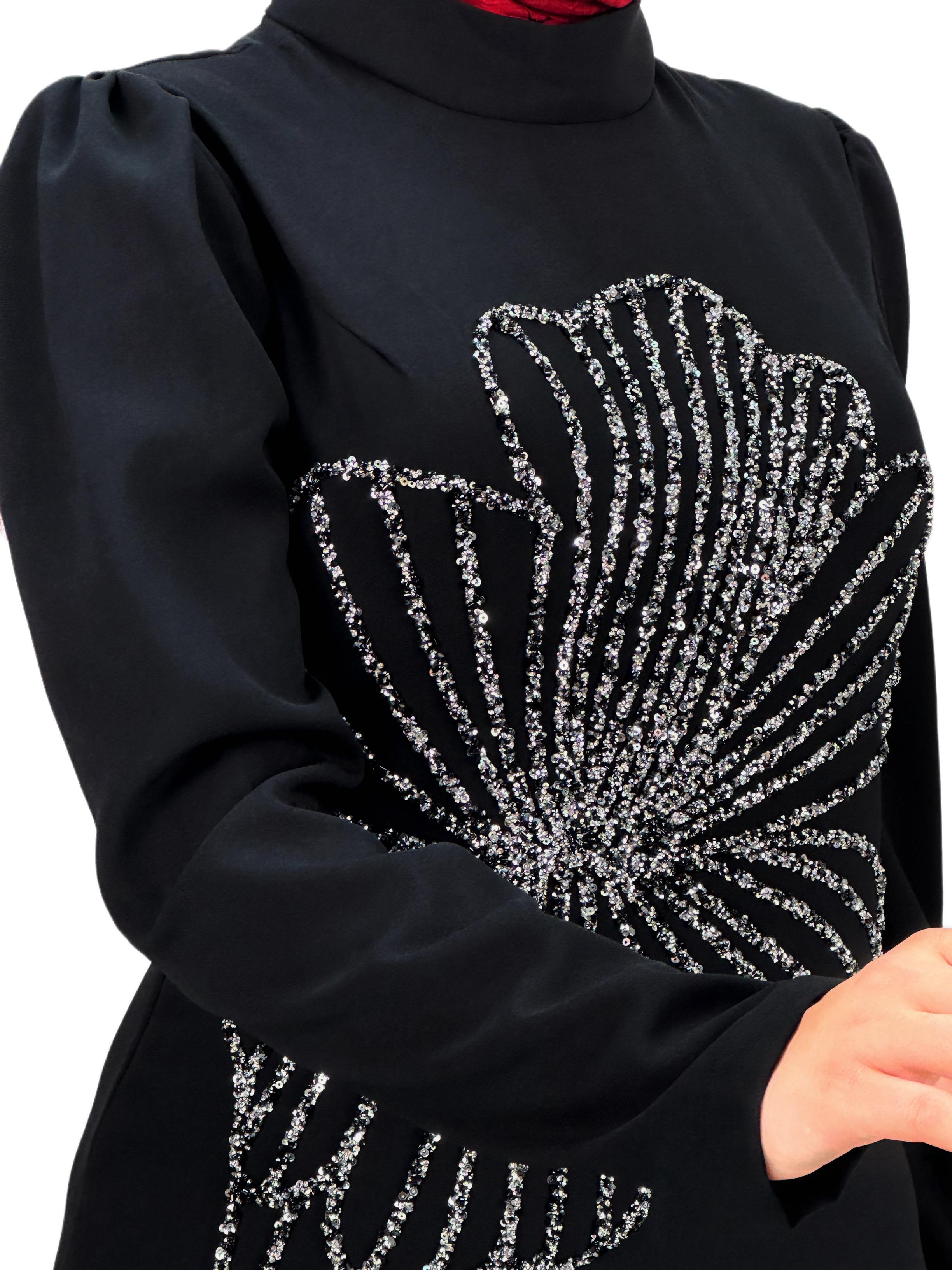 Yonca Desenli Elbise Siyah OTW4599