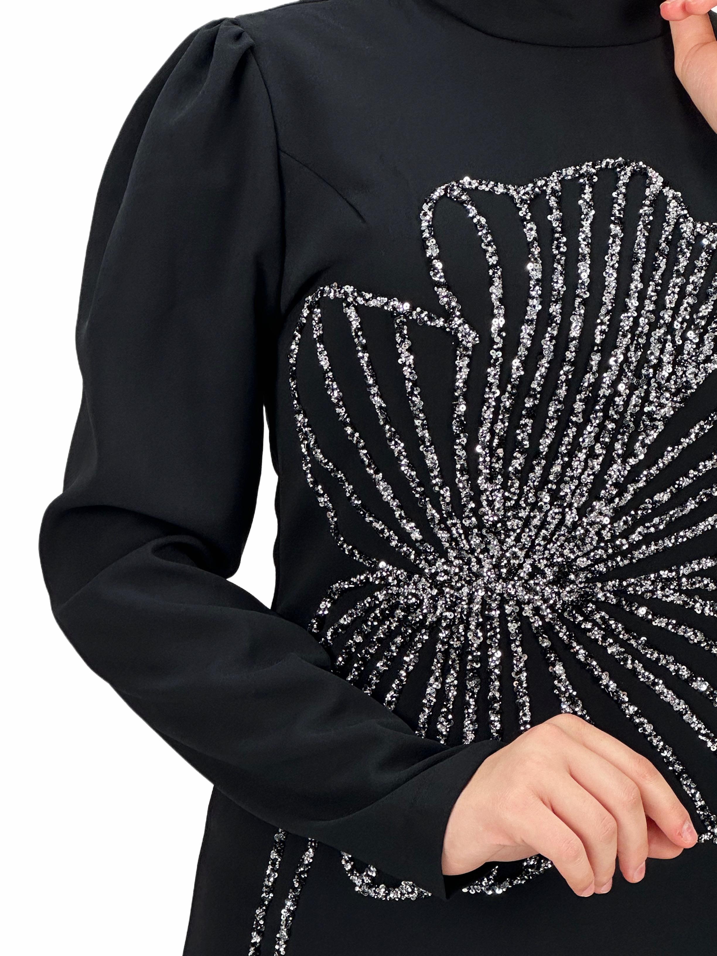 Yonca Desenli Elbise Siyah OTW4599