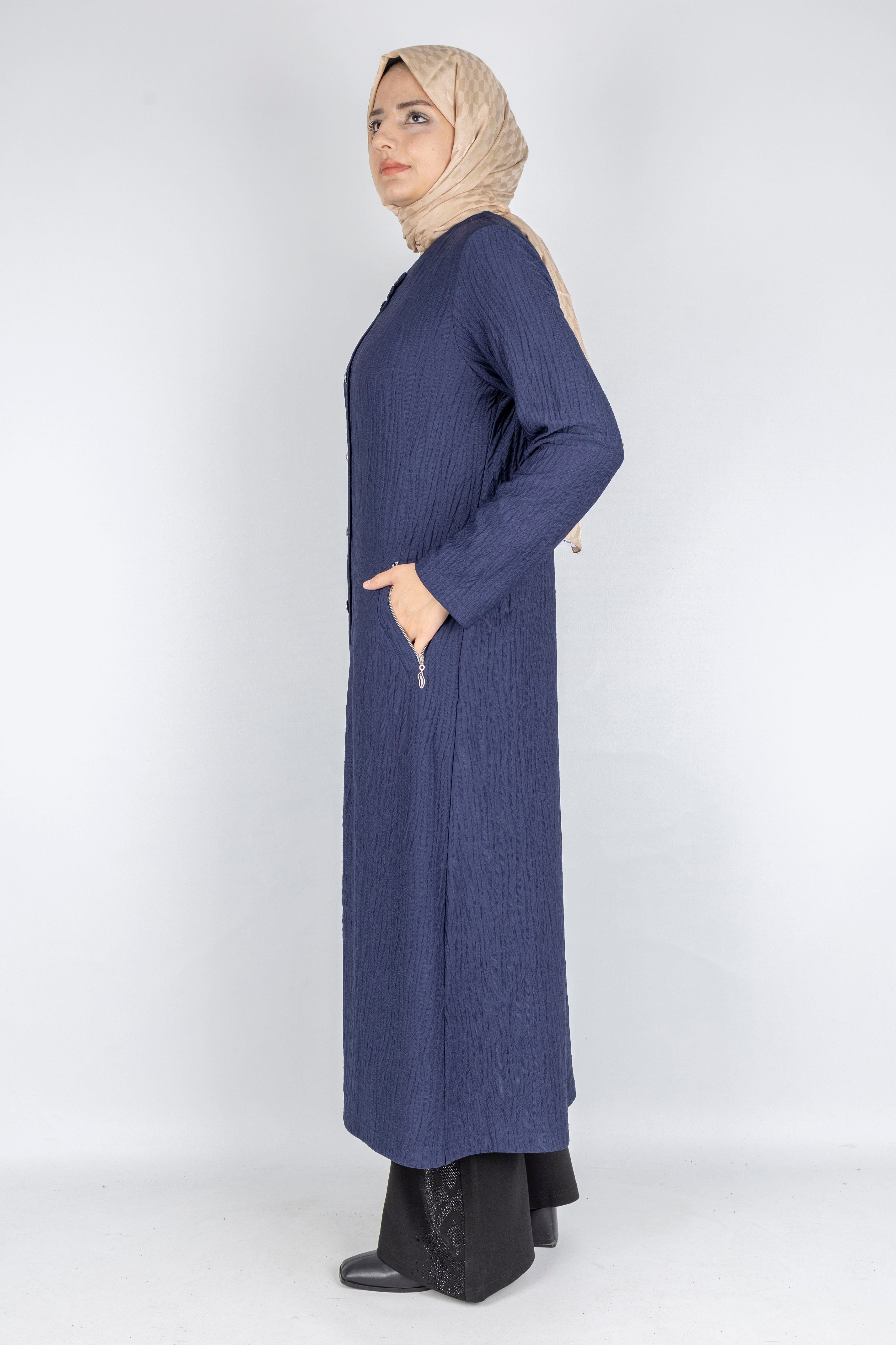 Yuvarlak Yaka Büyük Beden Düğmeli Kap Lacivert OTW702