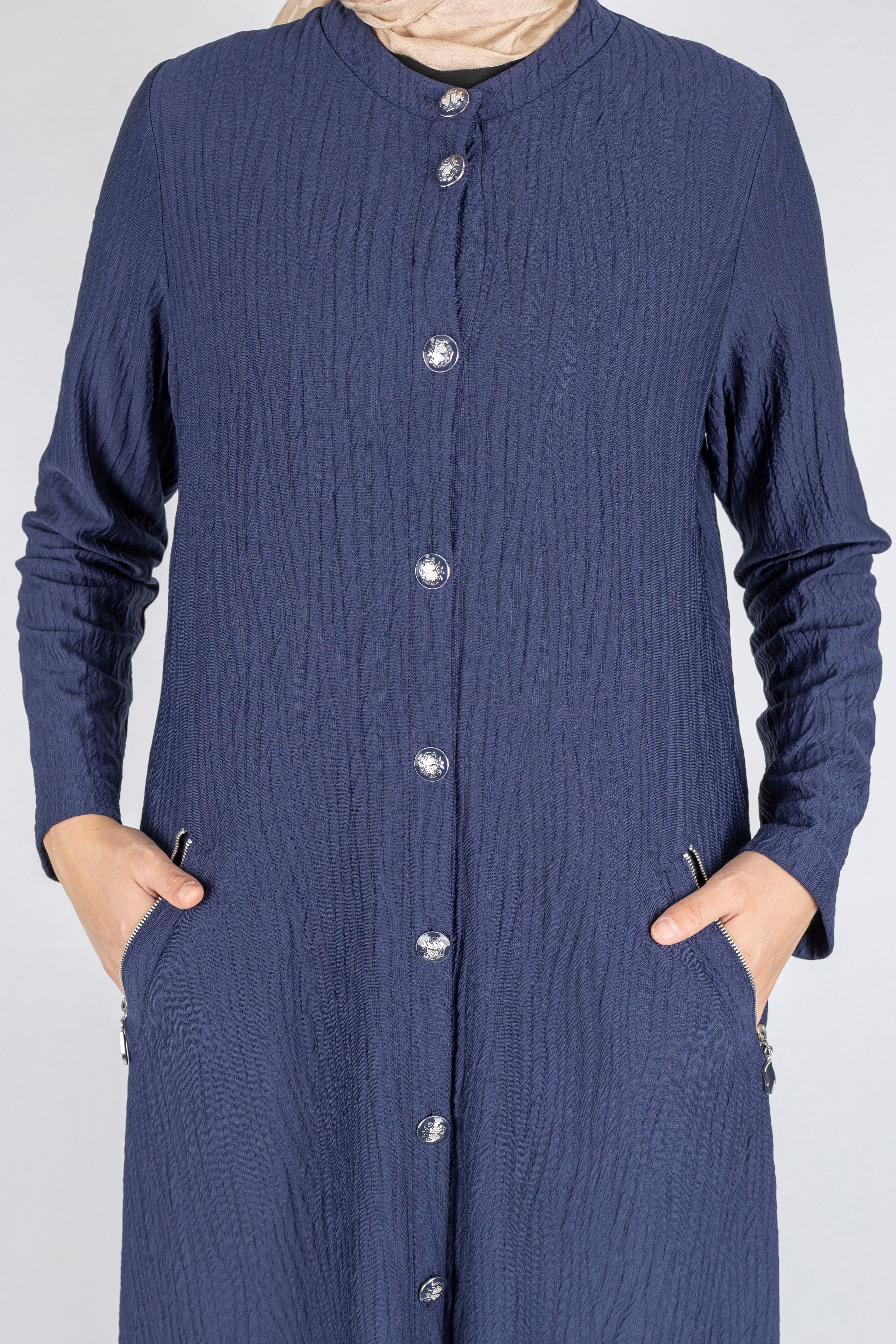 Yuvarlak Yaka Büyük Beden Düğmeli Kap Lacivert OTW702