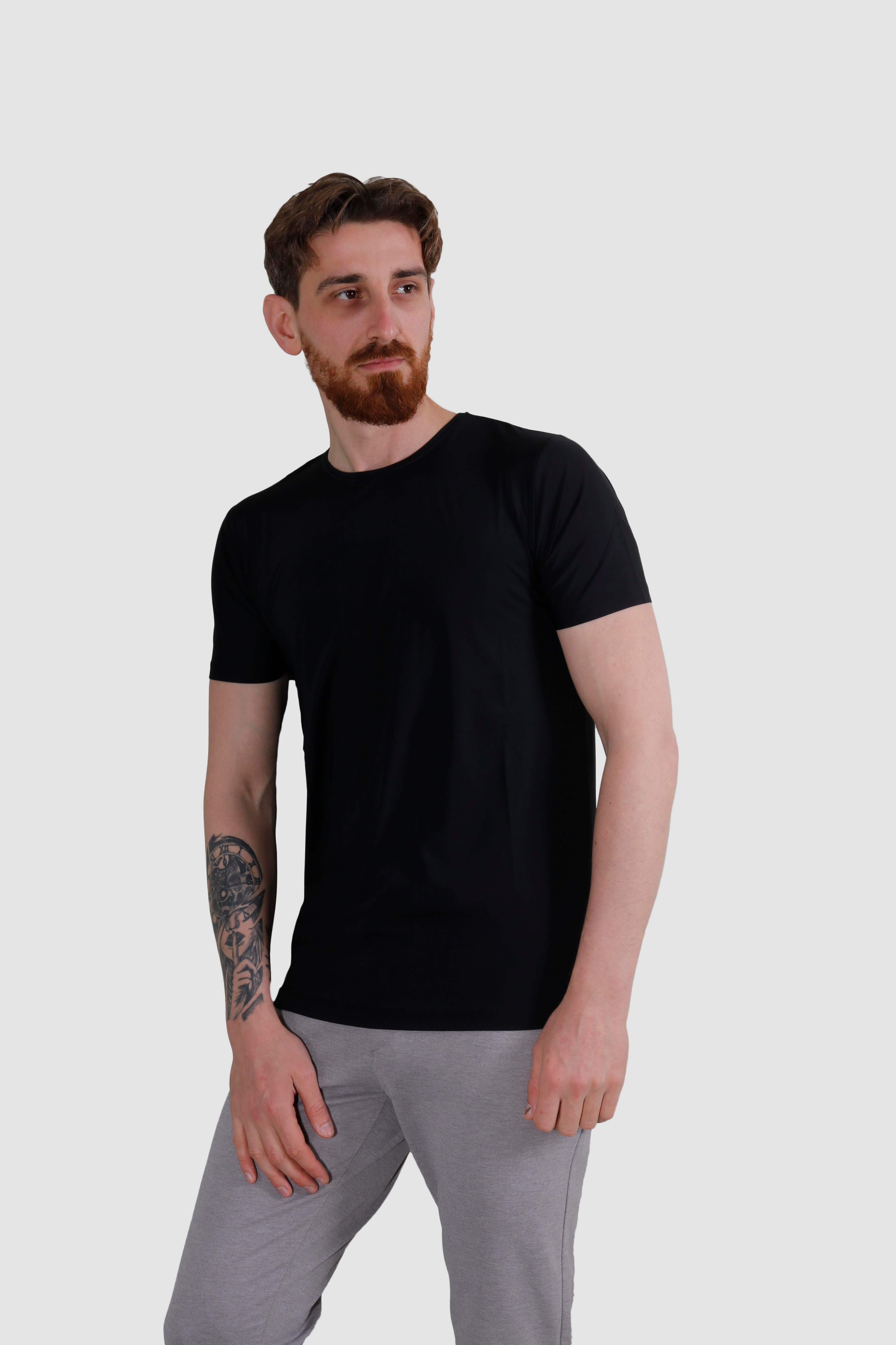 GLOBAY 3135 HSK BIS YAKA BASIC T-SHIRT-SİYAH