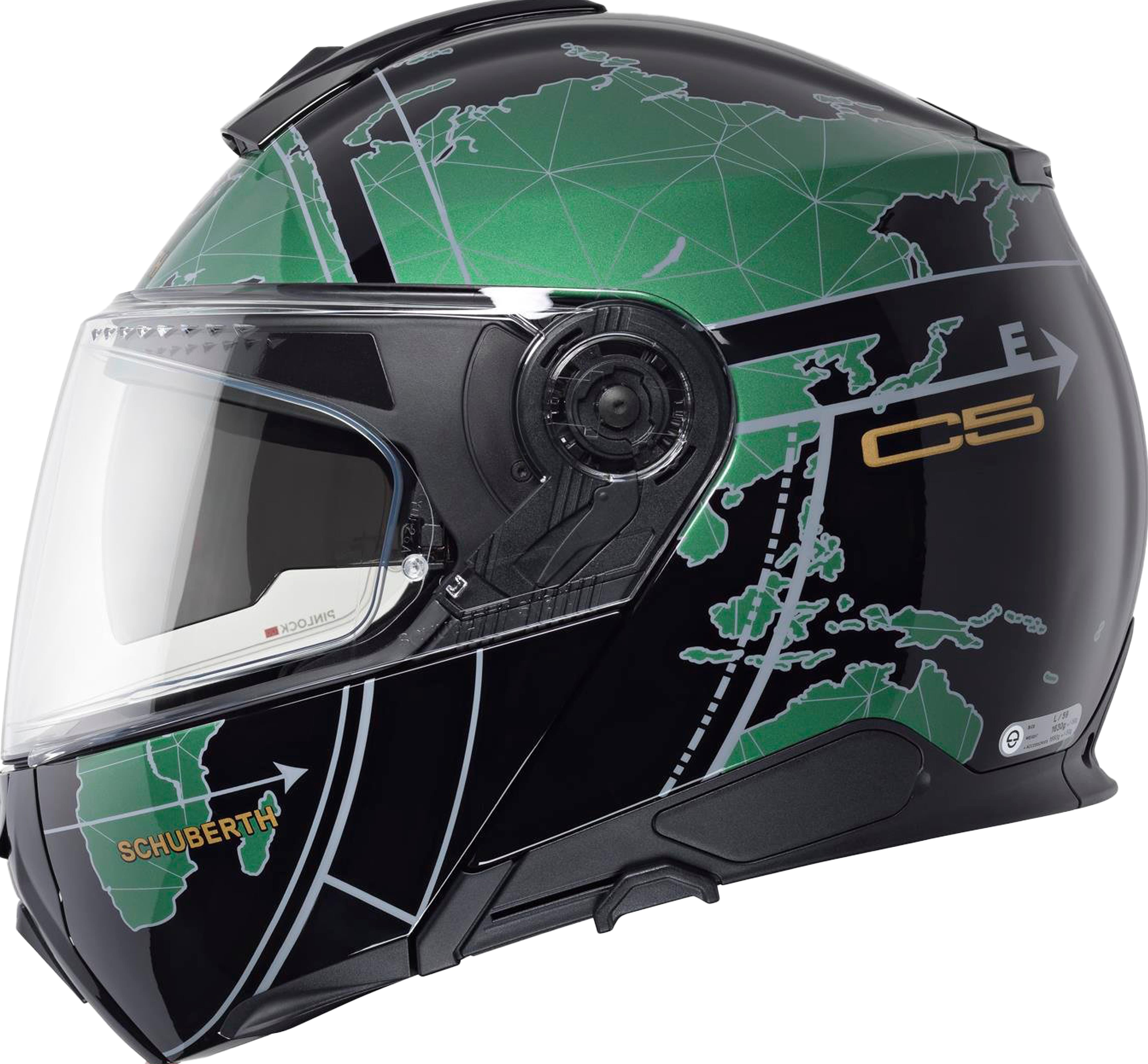 C5 Çene Açılır Motosiklet Kaskı Globe Green