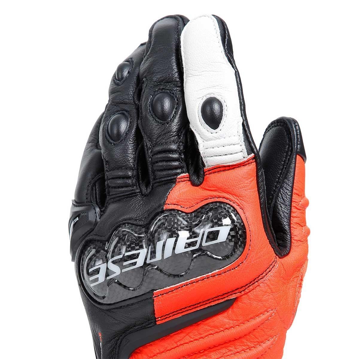 Dainese Carbon 4 Long Black Fluo Red White Deri Eldiven